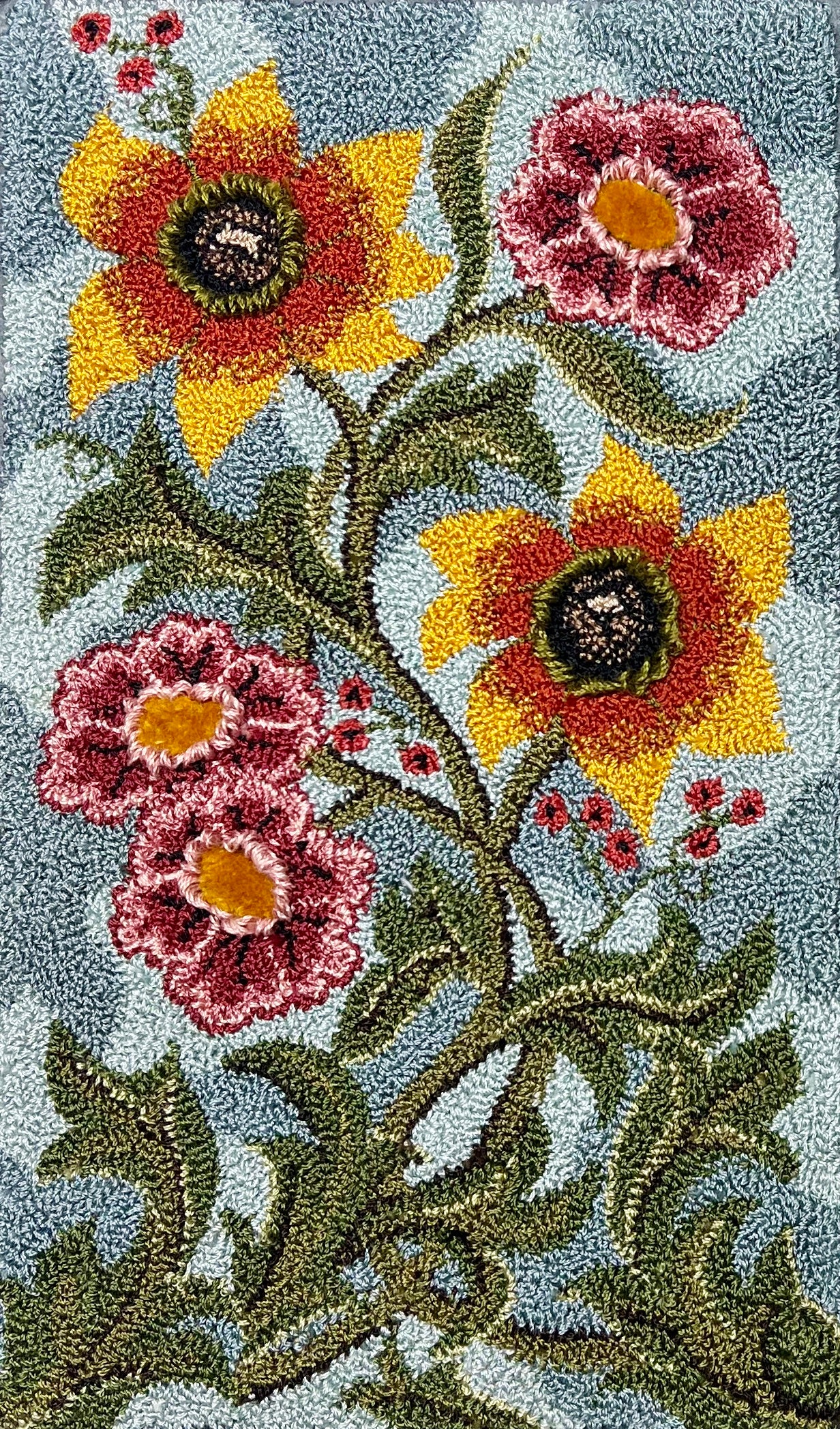  Introducing the "Autumn Sky" Paper Rug Hooking Pattern – an exquisite floral design that effortlessly transforms into a captivating pillow or an impressive large rug, adding timeless elegance to your home decor. This fabulous paper pattern allows you to create the perfect size design for your home. Autumn Sky Copyright 2024 Kelly Kanyok , Orphaned Wool