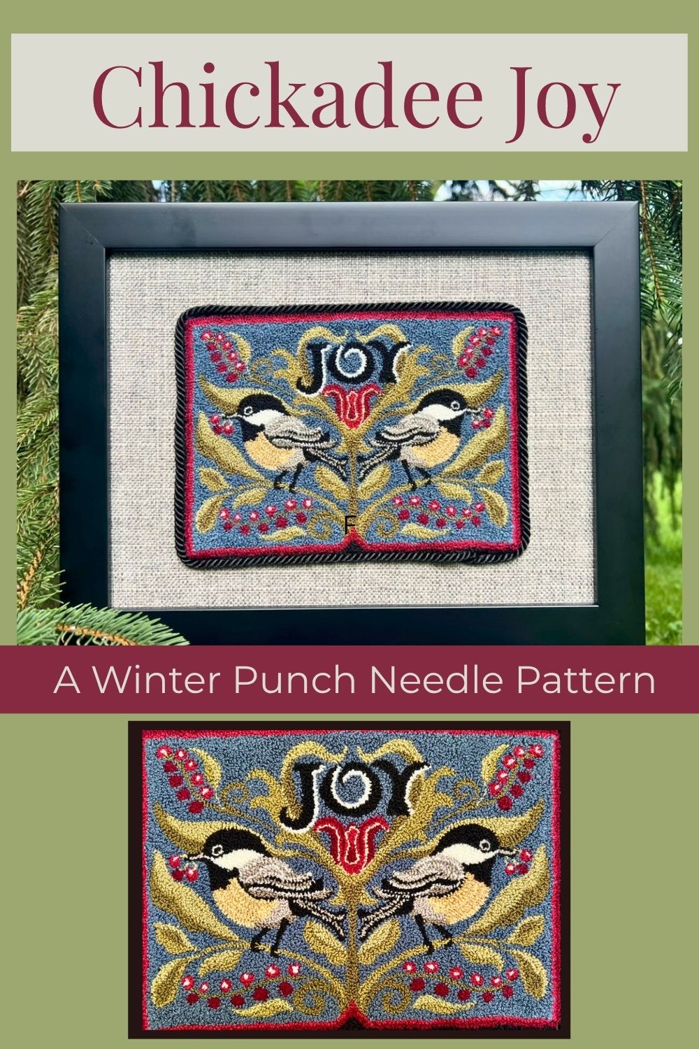 Chickadee Joy – Punch Needle Pattern – Winter Chickadee Design | Paper or Cloth Options