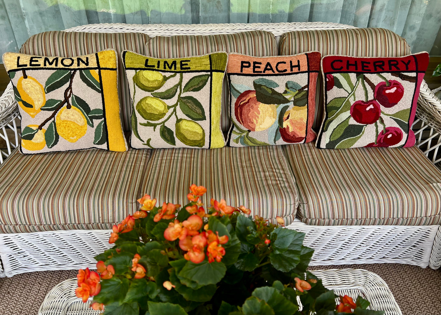 Set of four Fruit Series rug hooking patterns by Orphaned Wool, Copyright 2025 Kelly Kanyok