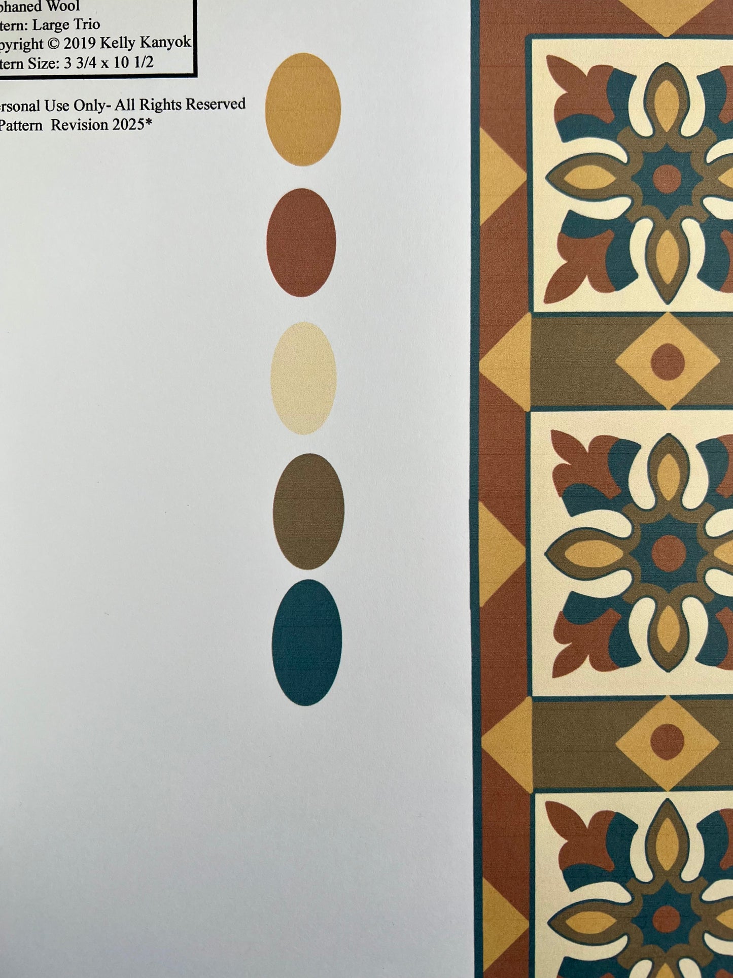 large Trio pattern - color guide -by Orphaned Wool- Rug Hooking Pattern designed for enlargement. Copyright ©2019 Kelly Kanyok