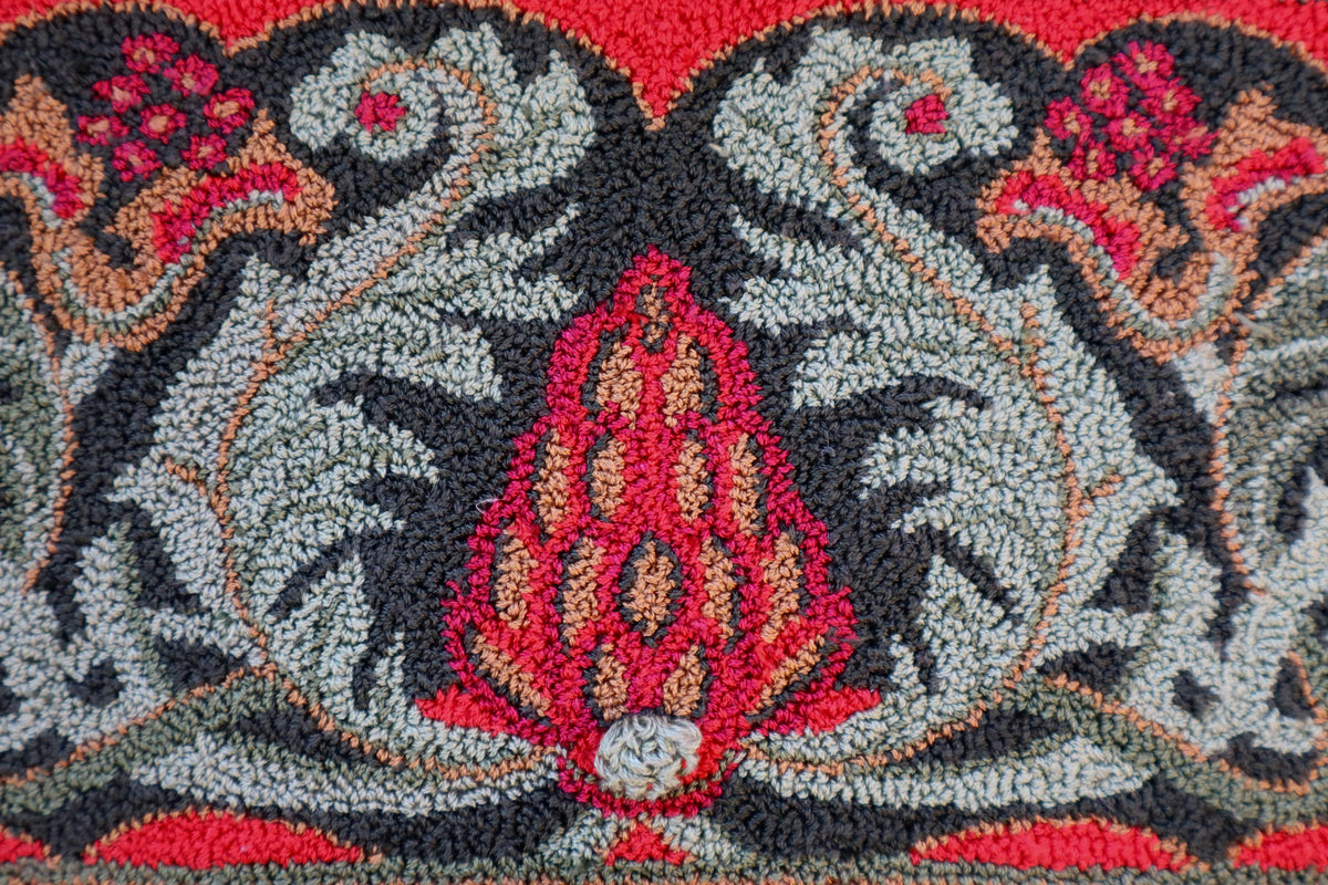 Crimson & Evergreen botanical pattern by Orphaned Wool, featuring rich crimson flowers and evergreen foliage in a vintage-inspired seasonal design.
