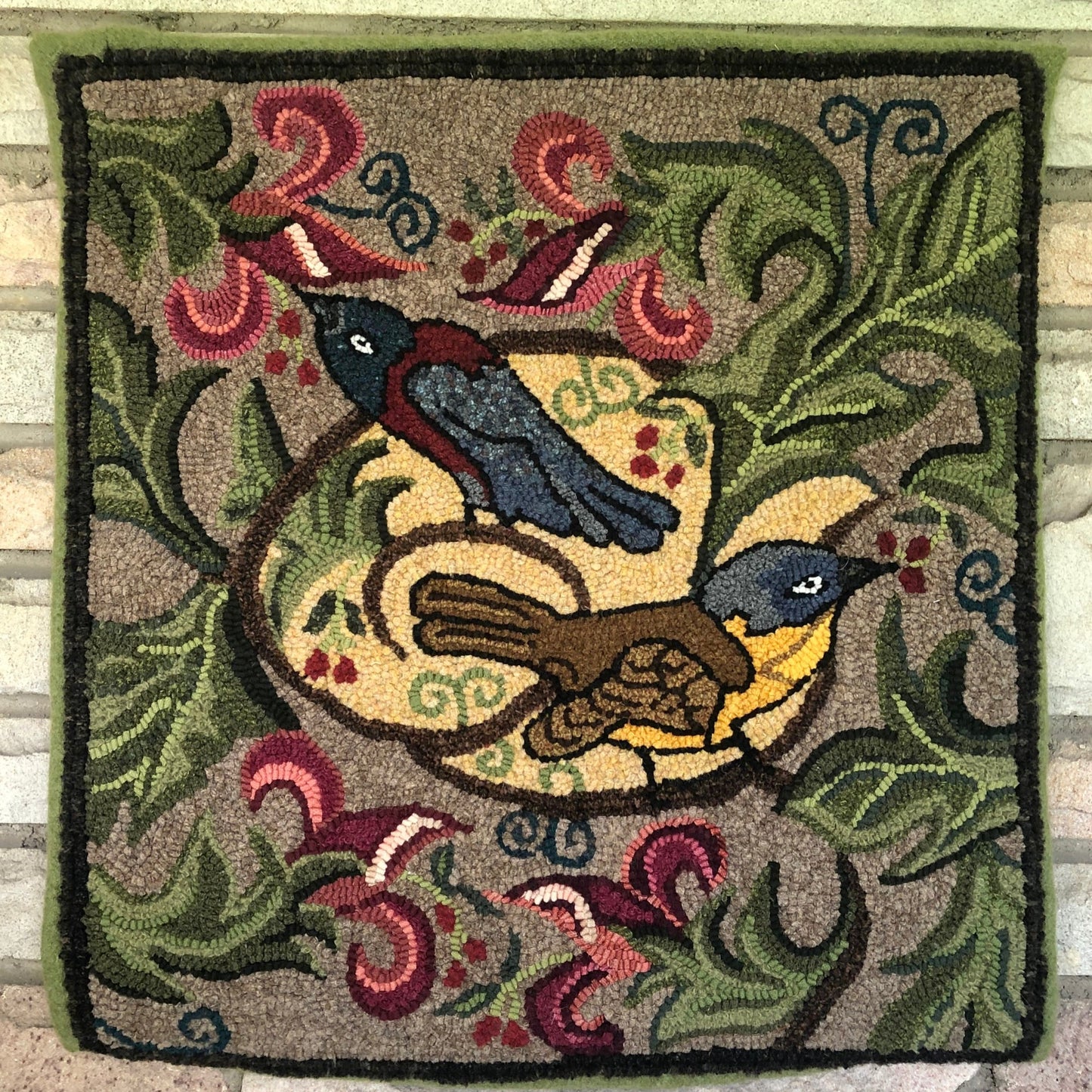 Berry Birds- Rug Hooking Linen Pattern, by Orphaned Wool