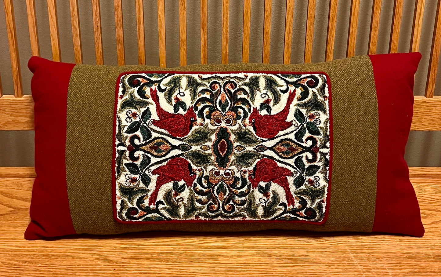 The Gathering- PDF Digital Download Punch Needle Pattern by Orphaned Wool. This Carinal Bird design is a lovely design for anyone that has a special connection to Cardinals or birds in general. This design can be created into a Holiday design with the finishing colors or an everyday accent piece.