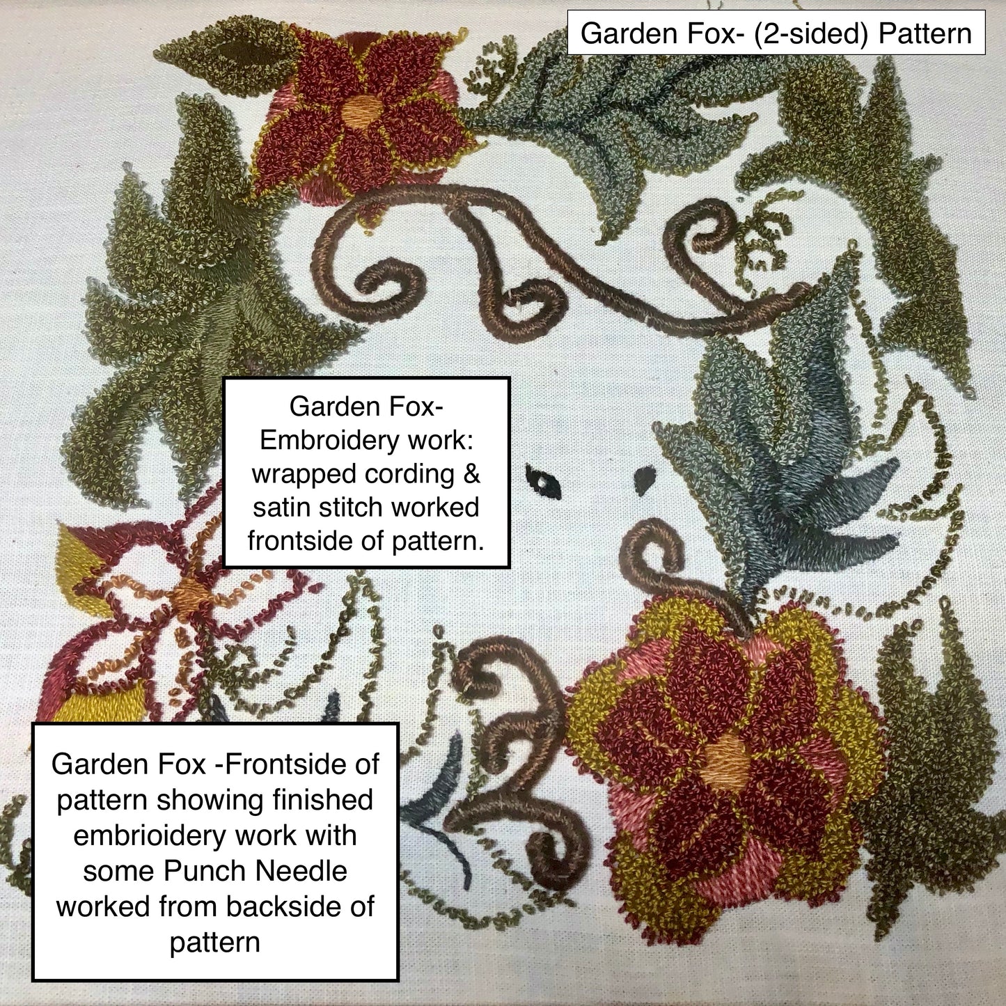 Garden Fox- Punch Needle Pattern, Paper and Cloth patterns available, floral and fox design by Orphaned Wool