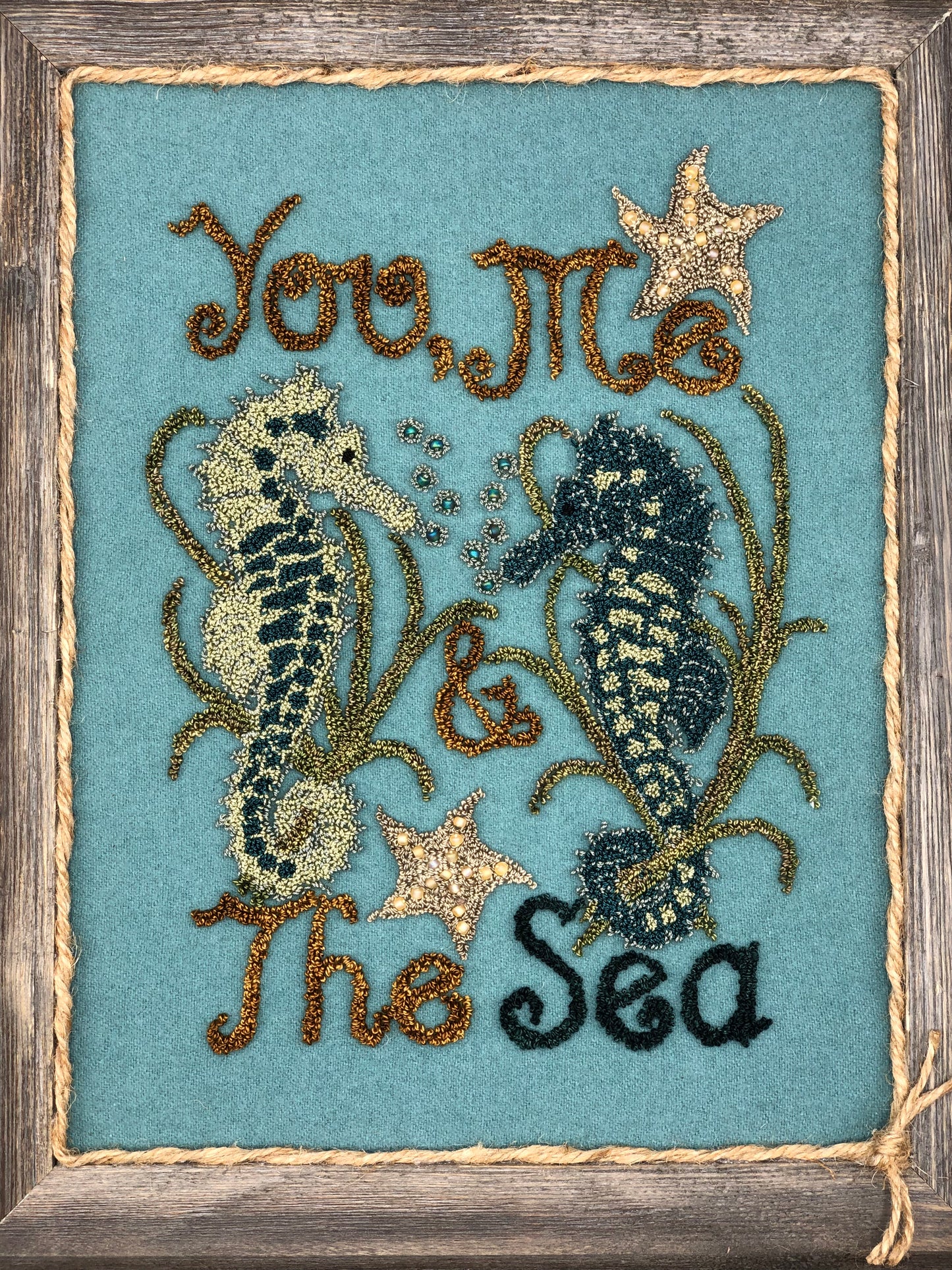 You, Me & The Sea -Punch Needle Pattern by Orphaned Wool. This wonderful undersea pattern is available as a Paper Pattern or a Pattern on Weaver's Cloth fabric. This design shown used wool fabric as the background but you can use thread to also create the background.