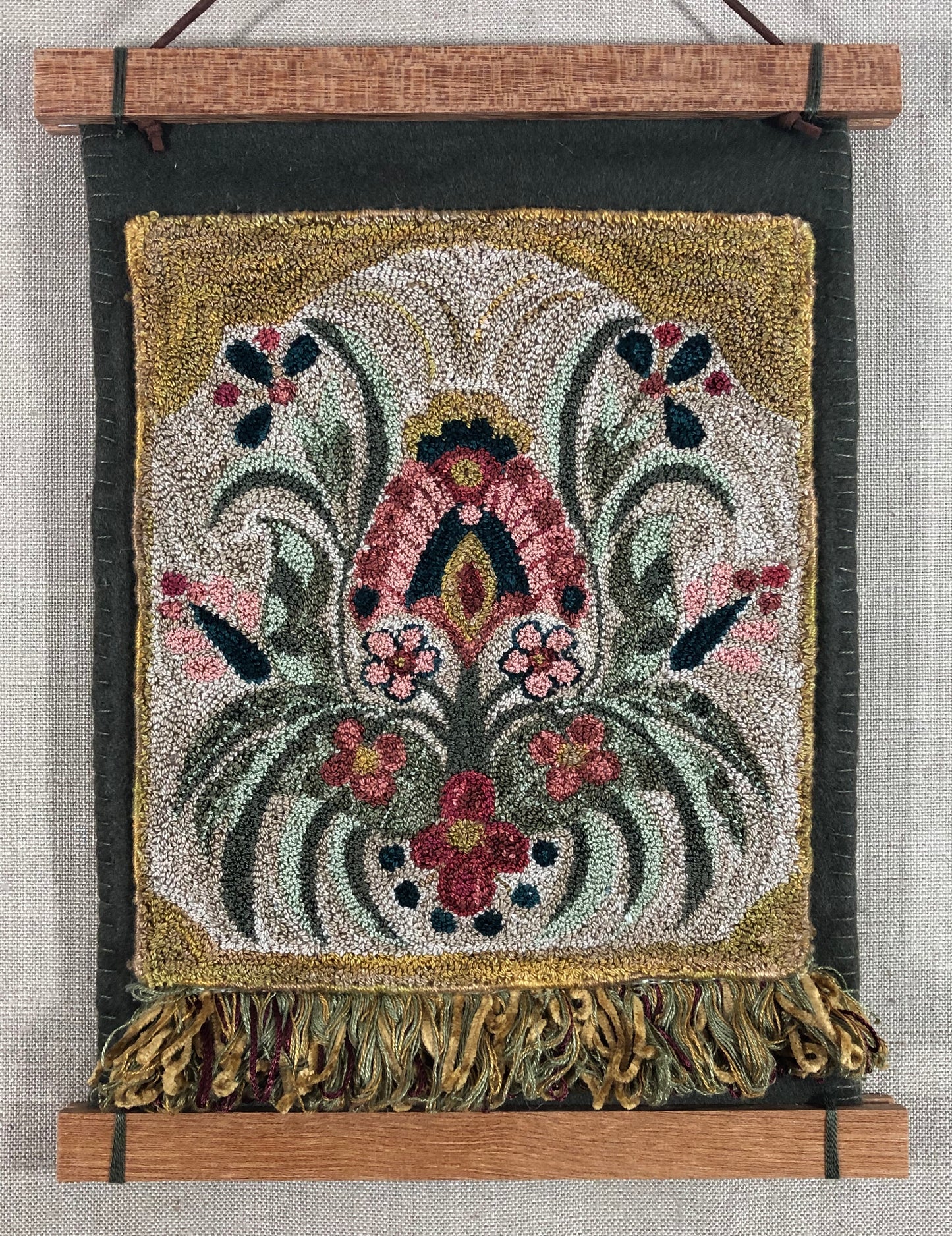 Gracious Punch Needle Pattern, Paper Pattern and Pattern on Weavers Cloth available , by Orphaned Wool. This is a beautiful floral design that can be completed in Valdani Thread or DMC Floss.