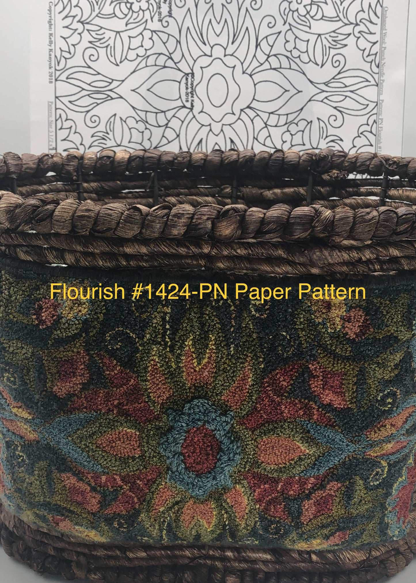 Flourish 1424- Punch Needle Pattern, Paper and Cloth Pattern, Floral Design, by Orphaned Wool