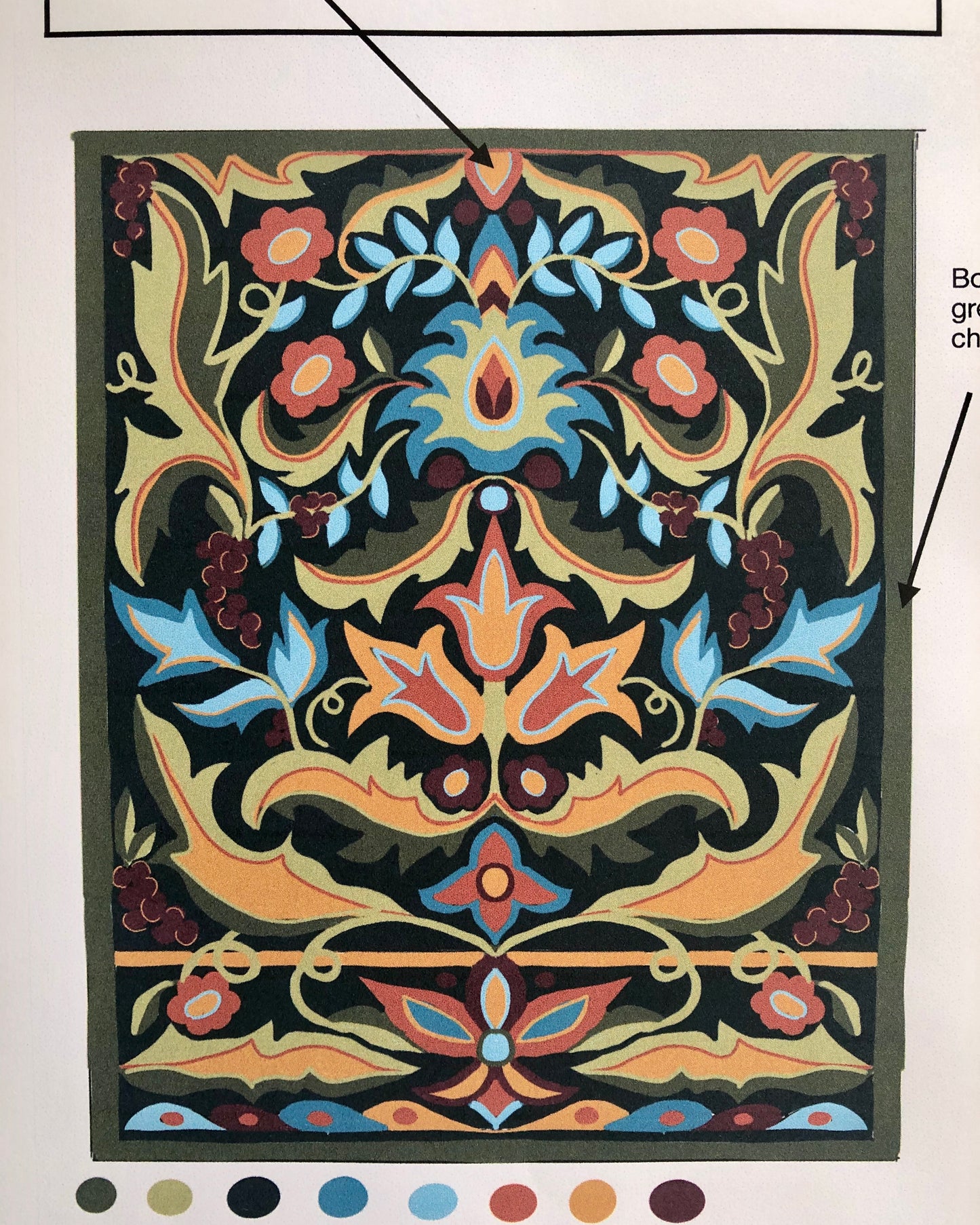 Tapestry Runner- This is a Rug Hooking or Rug Punch Needle Pattern Hand-drawn on natural linen. Design by Orphaned Wool. This pattern makes an incredible runner pattern.