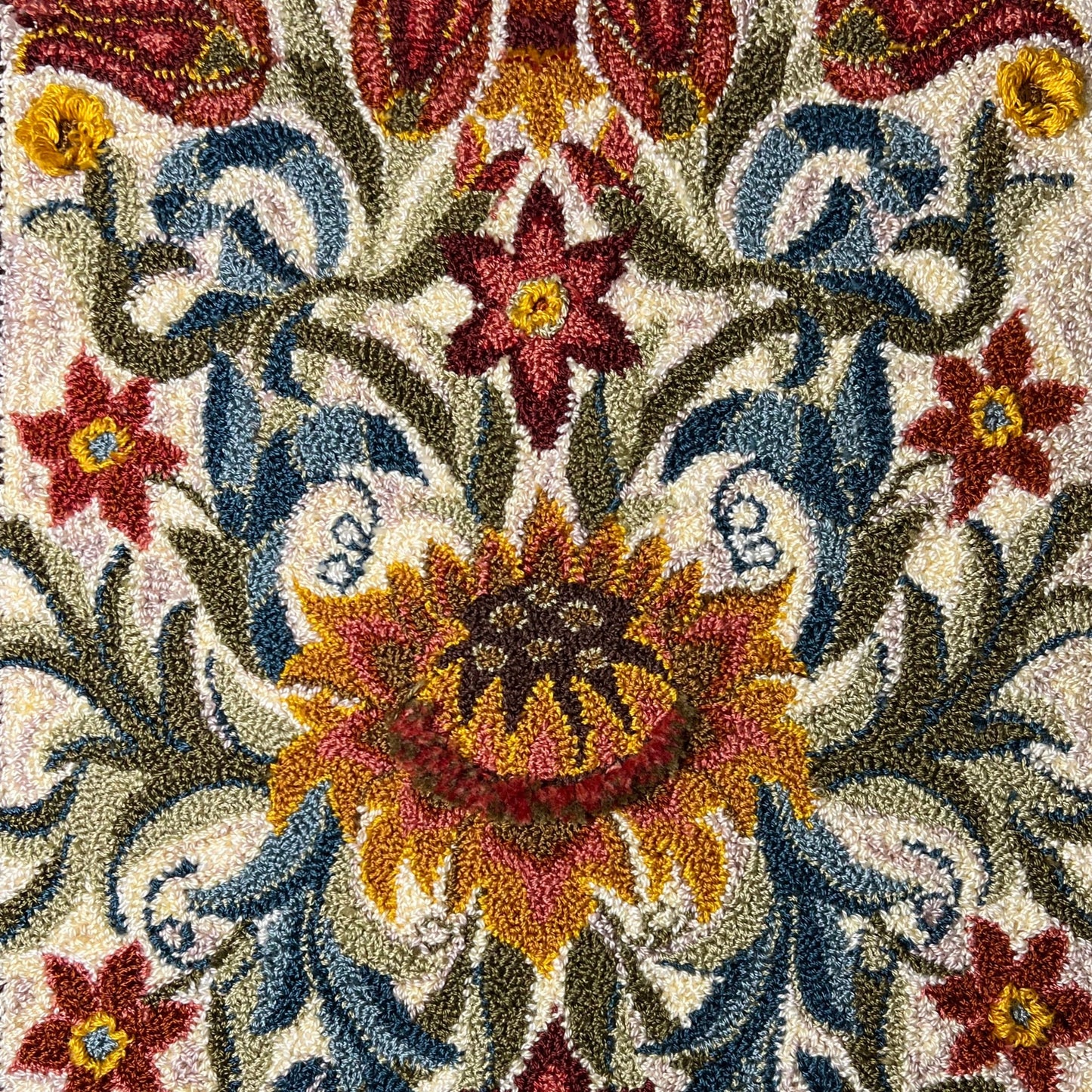 Delight Linen rug hooking or rug punch needle pattern by Orphaned Wool is hand-drawn on quality linen. Includes a beautiful color guide which makes creating this lovely floral design very enjoyable. This pattern is offered in two sizes. Copyright 2023 Kelly Kanyok