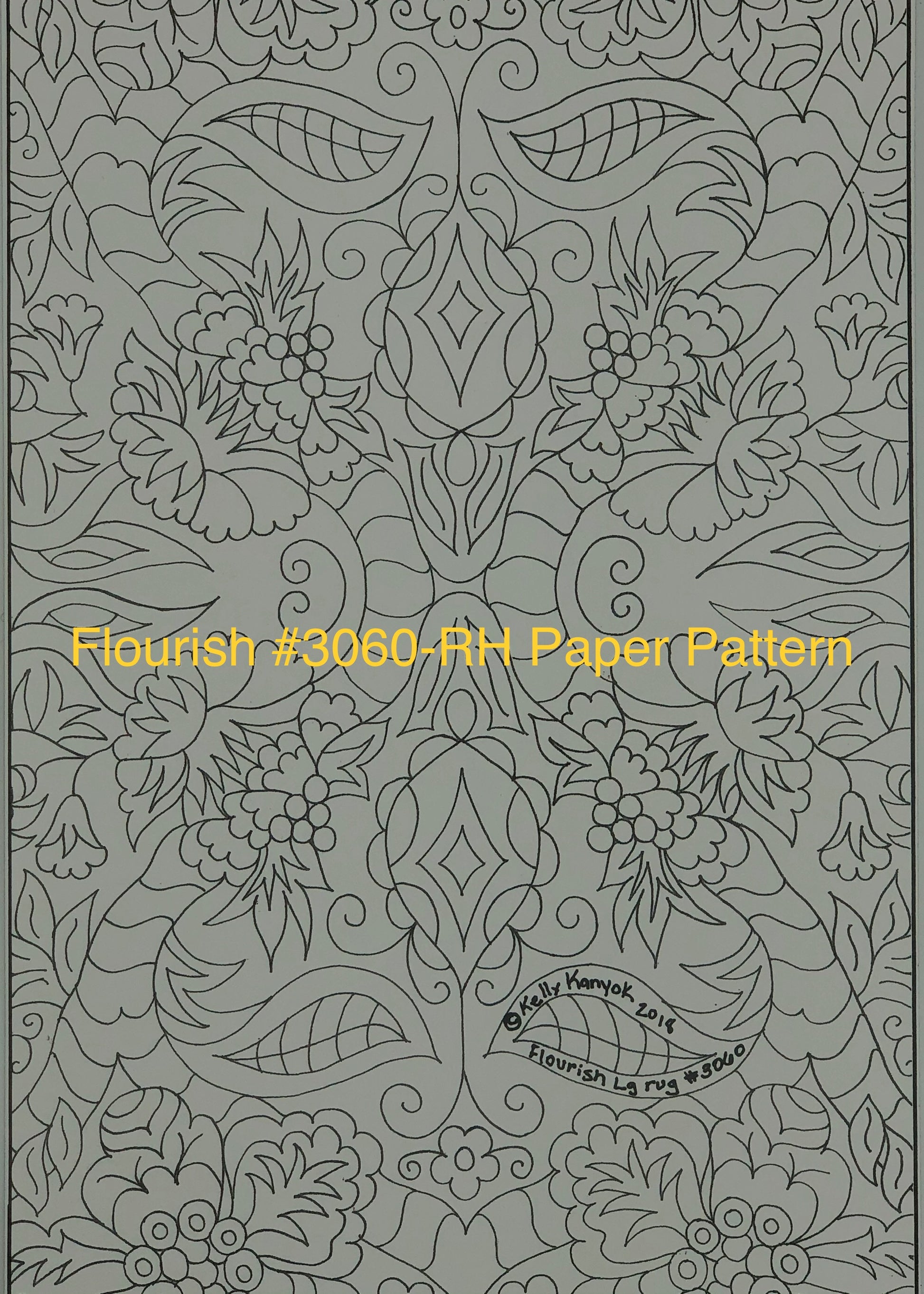 Flourish 3060- Rug Hooking pattern on Linen, Floral Design by Orphaned Wool