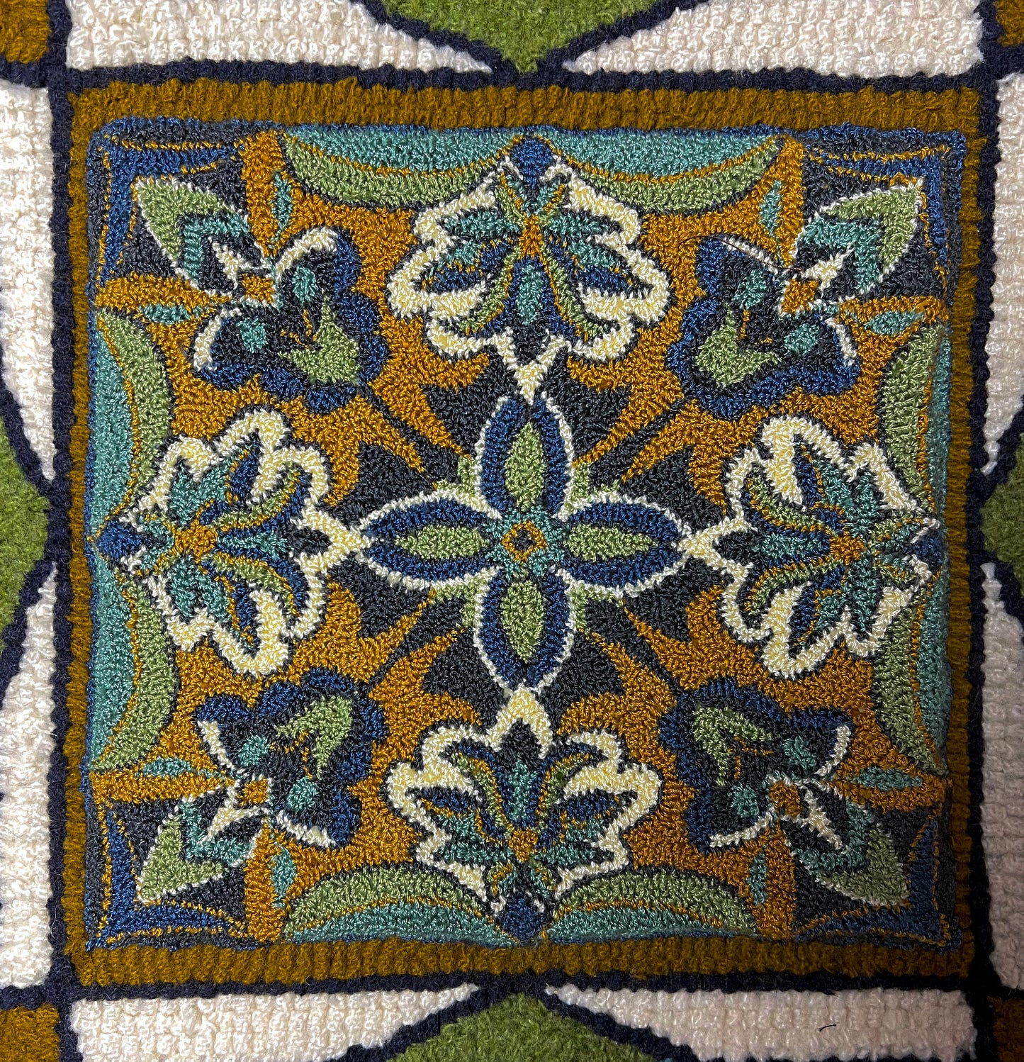 Midnight- Punch Needle Pattern by Orphaned Wool is a lovely design to create using DMC Floss. This design is also the centerpiece design in the combination art design using a combination of Punch Needle and Rug Hooking. This punch Needle pattern is available are a paper pattern or as a pattern on weavers cloth fabric.