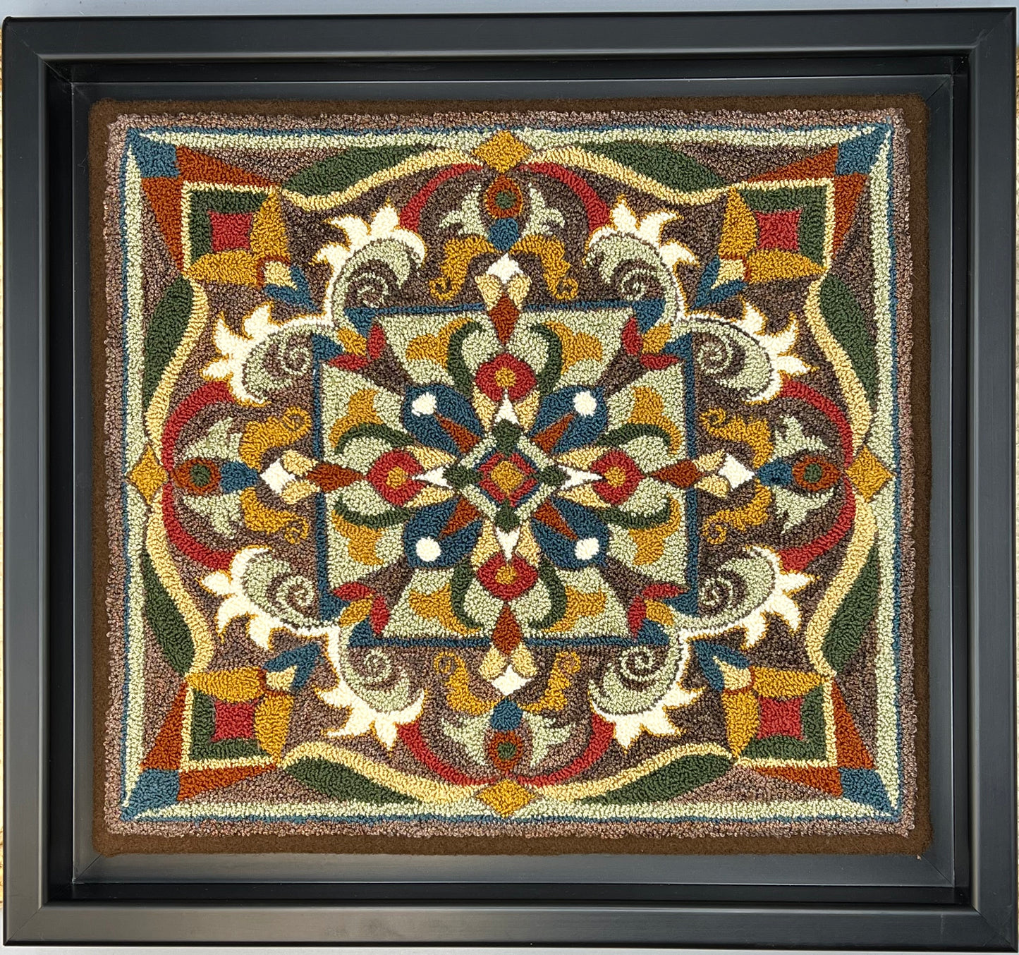 Majestic- Punch Needle Pattern by Orphaned Wool. This incredible design is available as a Paper Pattern and a Pattern on Weaver's Cloth Fabric. Both options include a full-color thread placement guide and instructions. The pattern size is 10 1/2 x 10 1/2. Majestic also includes framing information and directions. This pattern was created using both DMC Floss and Valdani Threads together.