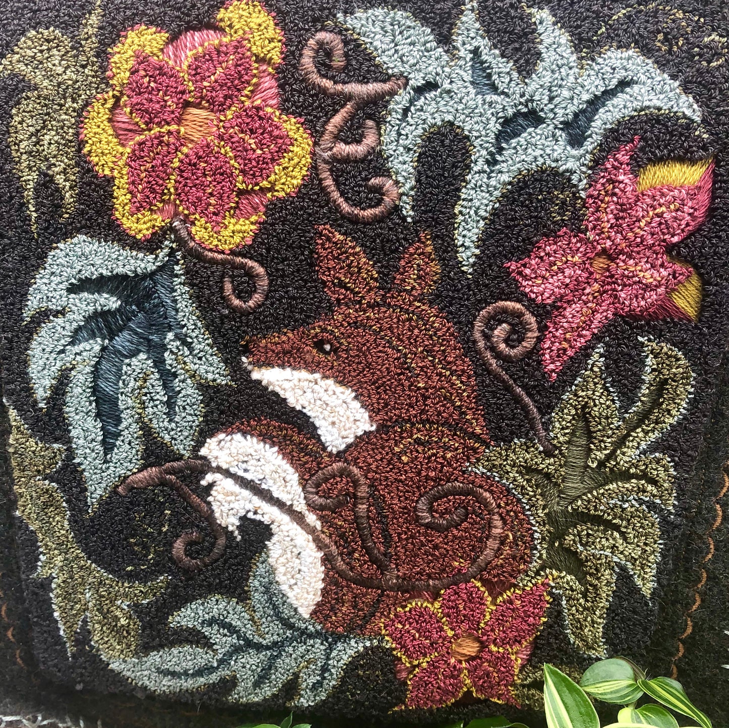 Garden Fox- Rug Hooking Paper Pattern, floral and fox design, pattern to be enlarged, by Orphaned Wool