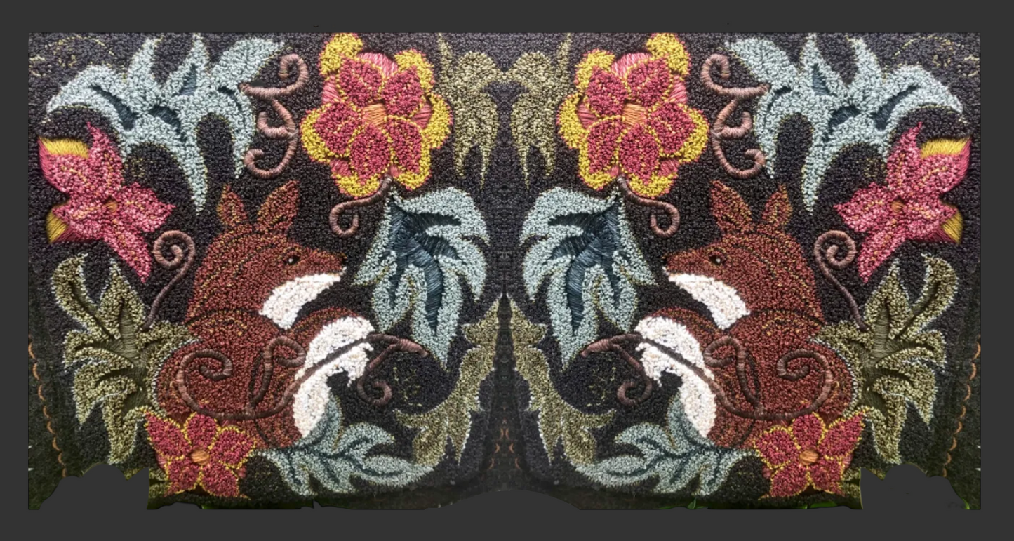 Foxes in the Garden- Rug Hooking Pattern on Linen, Floral and Fox design, by Orphaned Wool