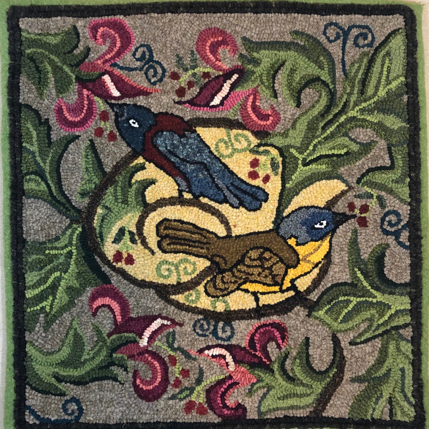 Berry Birds- Rug Hooking PDF Digital Download Pattern, by Orphaned Wool