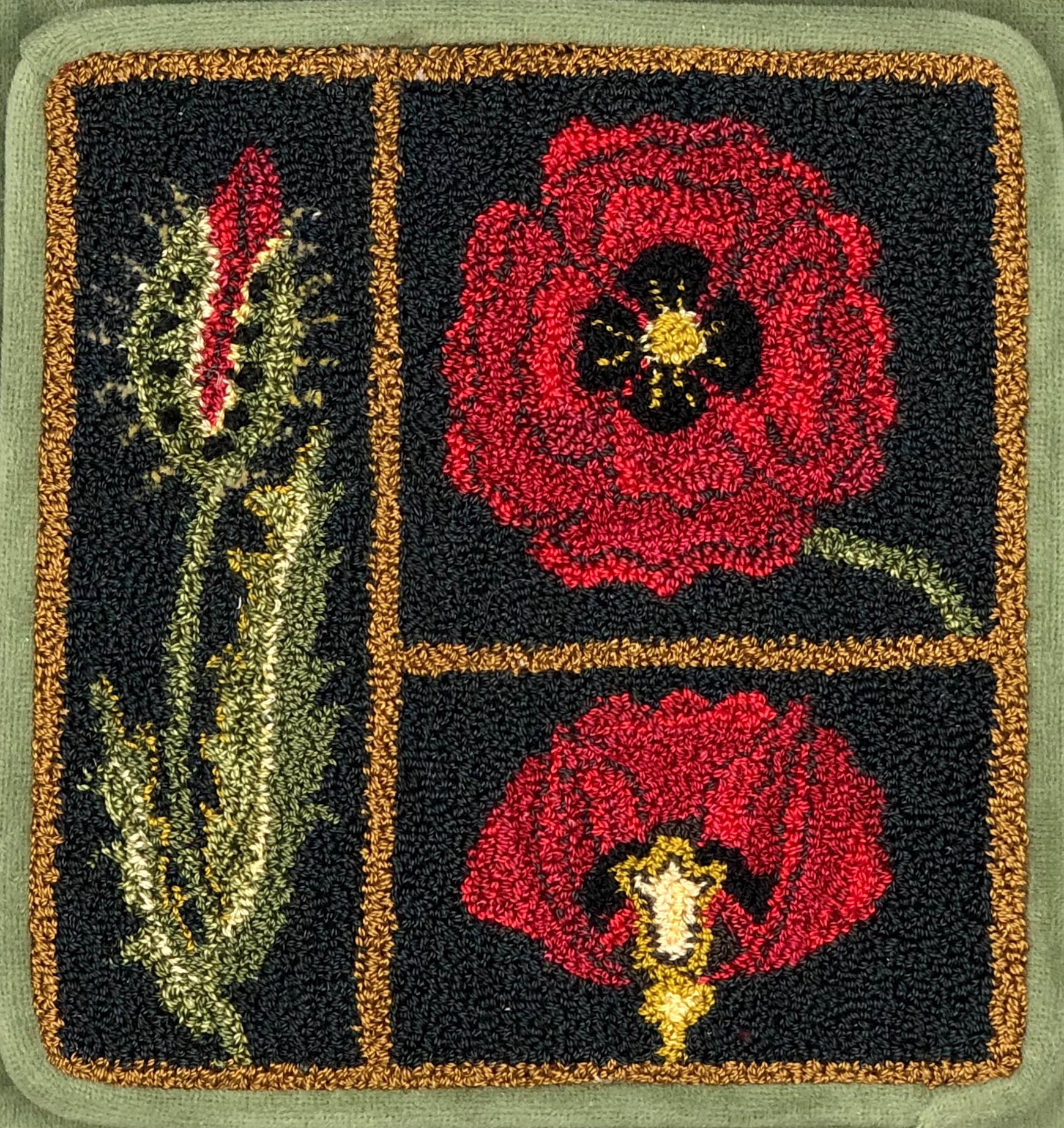 Poppy- Rug Hooking or Rug Punch Needle Pattern on Natural Linen, by Orphaned Wool. This botanical pattern also has a companion design (Marigold- Sold Separately) Both designs makes a lovely set of pillows.