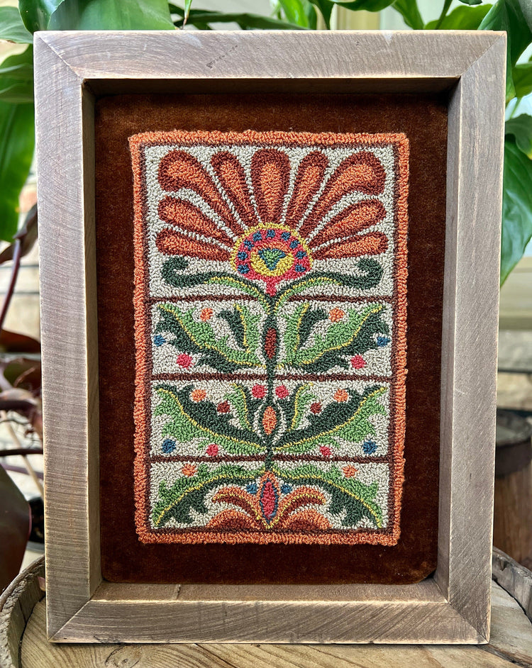 Autumn's Gift is a Punch Needle Embroidery Pattern designed by Orphaned Wool. This is a wonderful Fall Floral design to enjoy creating with DMC floss threads. Copyright 2023 Kelly Kanyok / Orphaned Wool.
