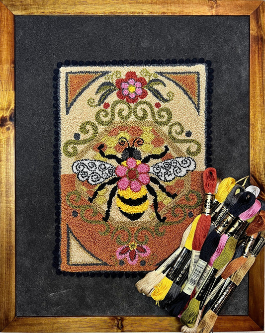 Bumblebee I pattern with Thread kit, available in DMC Threads or Valdani threads by Orphaned Wool. Copyright 2019 Kelly Kanyok