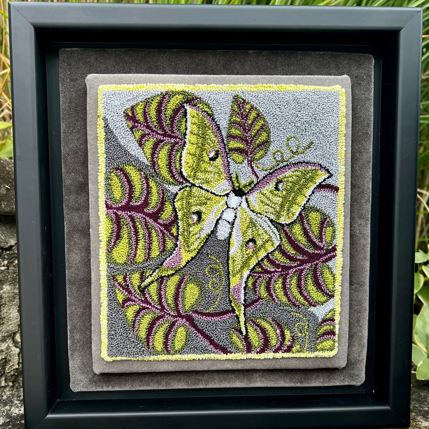  Luna Moth PDF Needle Punch Pattern By Orphaned Wool, Copyright © 2023 Kelly Kanyok. The is a 4 page pattern download of a Luna Moth with Leaves.