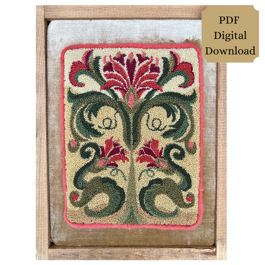 This is a PDF pattern of Bountiful Blooms, a floral Punch Needle Pattern by Orphaned Wool, copyright ©️ 2024 Kelly Kanyok. One of four patterns in the Blooms Collection.