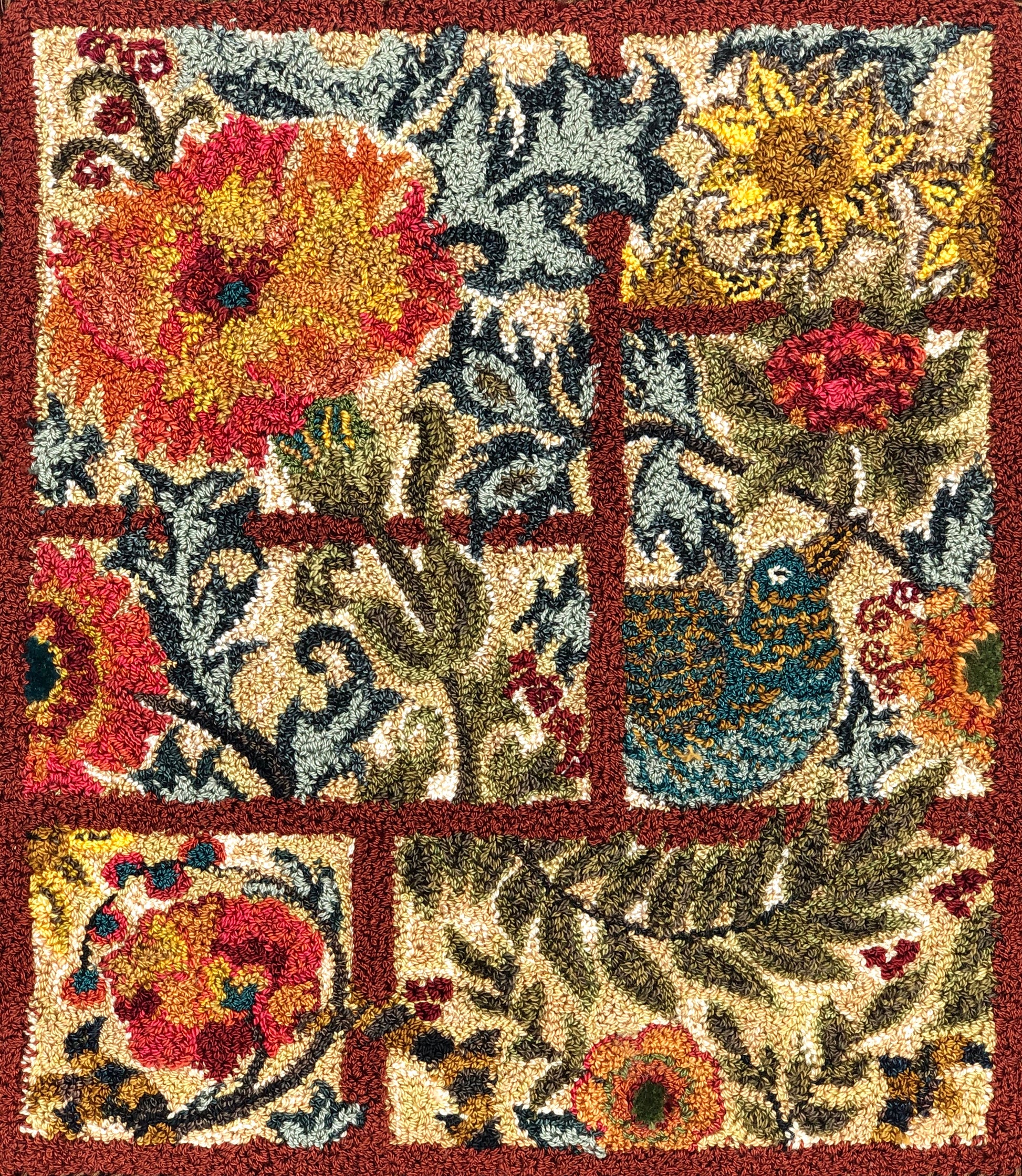 Views of Morris- Punch Needle Patten with Thread Kit by Orphaned Wool. Available as a Paper or Cloth Pattern Copyright Kelly Kanyok  2020