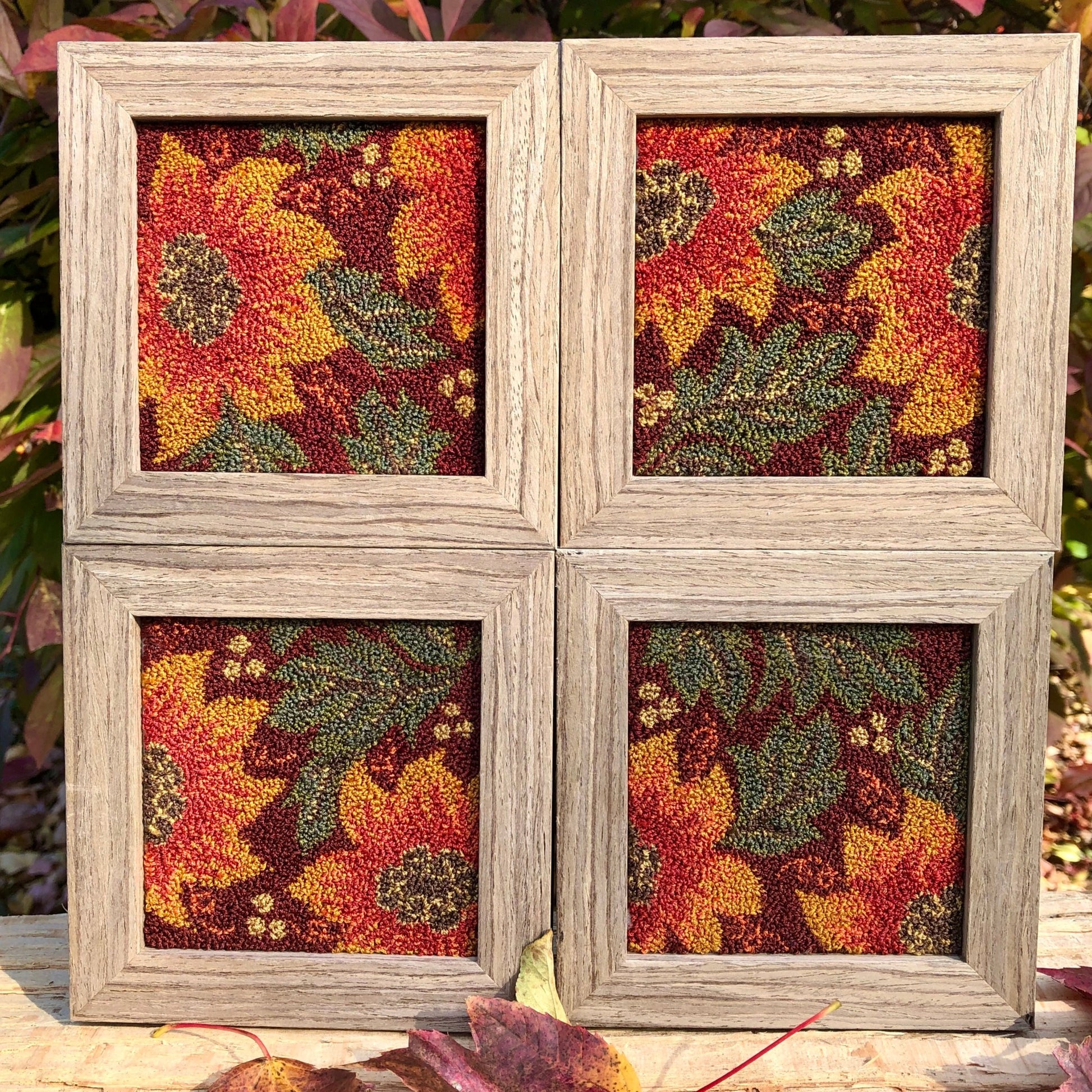  Autumn Glow- Set of 4 Punch Needle Patterns, By Orphaned Wool, Available as a Paper Pattern and Pattern on Weaver's Cloth