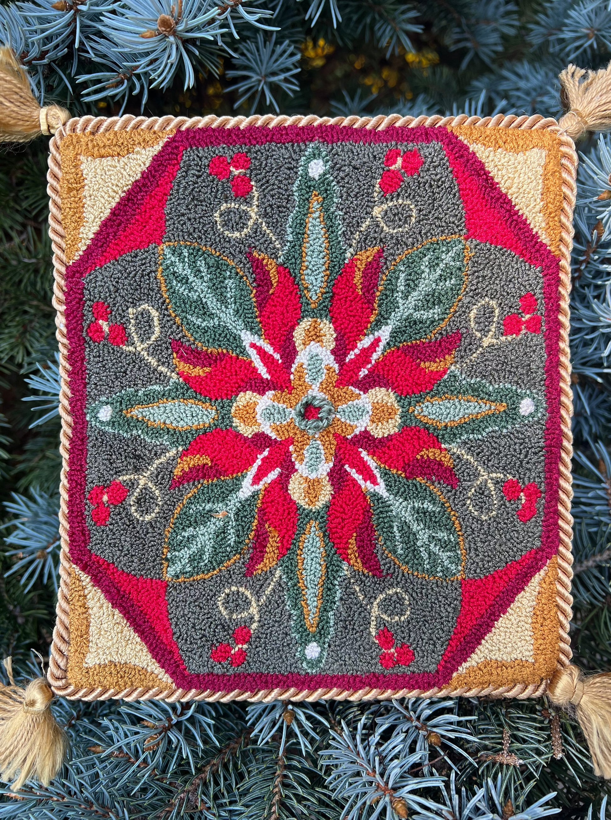 Introducing the "North Star" Punch Needle Embroidery Pattern by Orphaned Wool. Created using premium DMC threads and the innovative Ultra Punch Needle, this pattern is a festive and joyful crafting experience. Copyright 2023 Kelly Kanyok, Orphaned Wool.