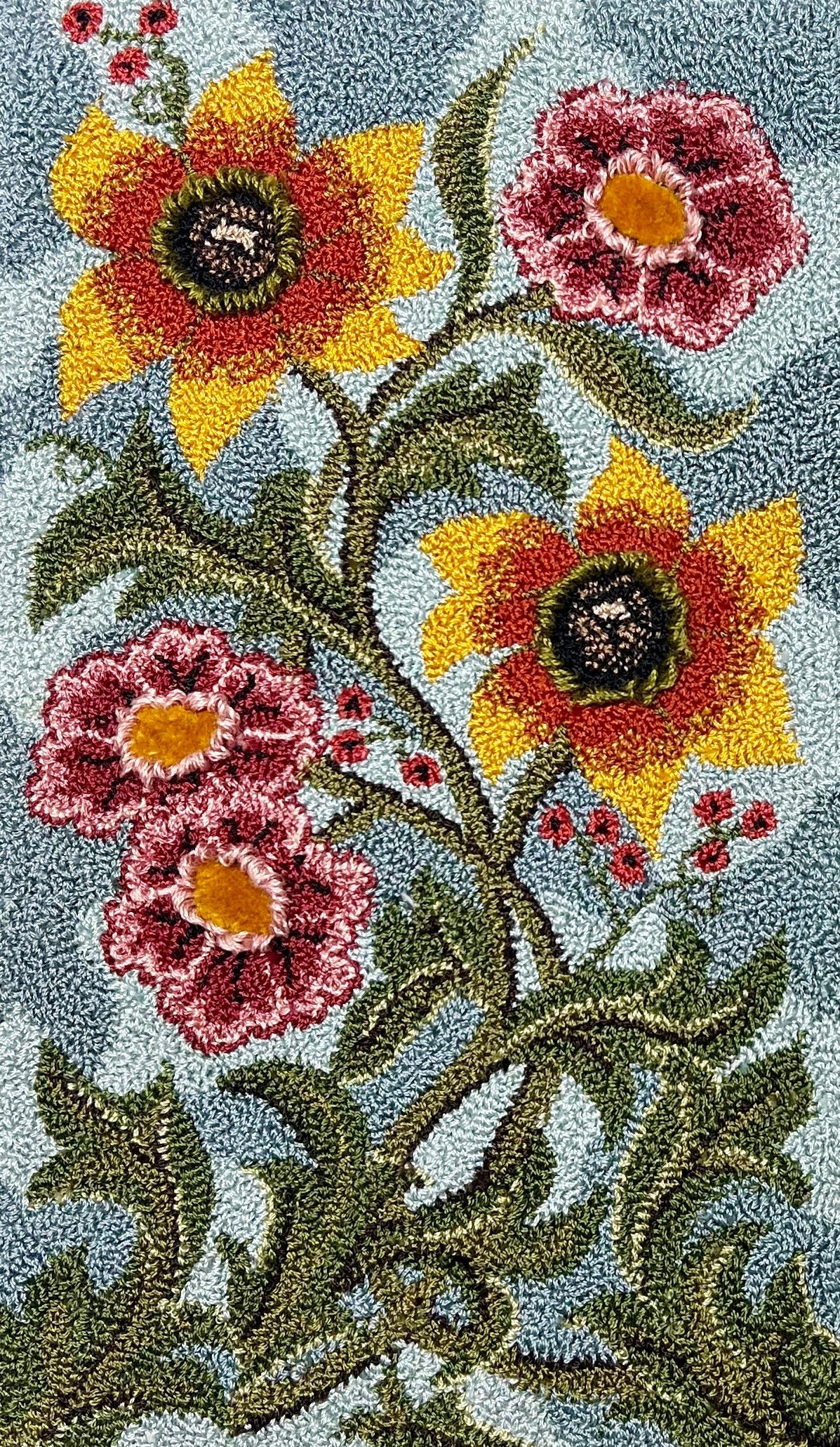 Introducing the "Autumn Sky" Paper Rug Hooking Pattern – an exquisite floral design that effortlessly transforms into a captivating pillow or an impressive large rug, adding timeless elegance to your home decor. This fabulous paper pattern allows you to create the perfect size design for your home. Autumn Sky Copyright 2024 Kelly Kanyok , Orphaned Wool