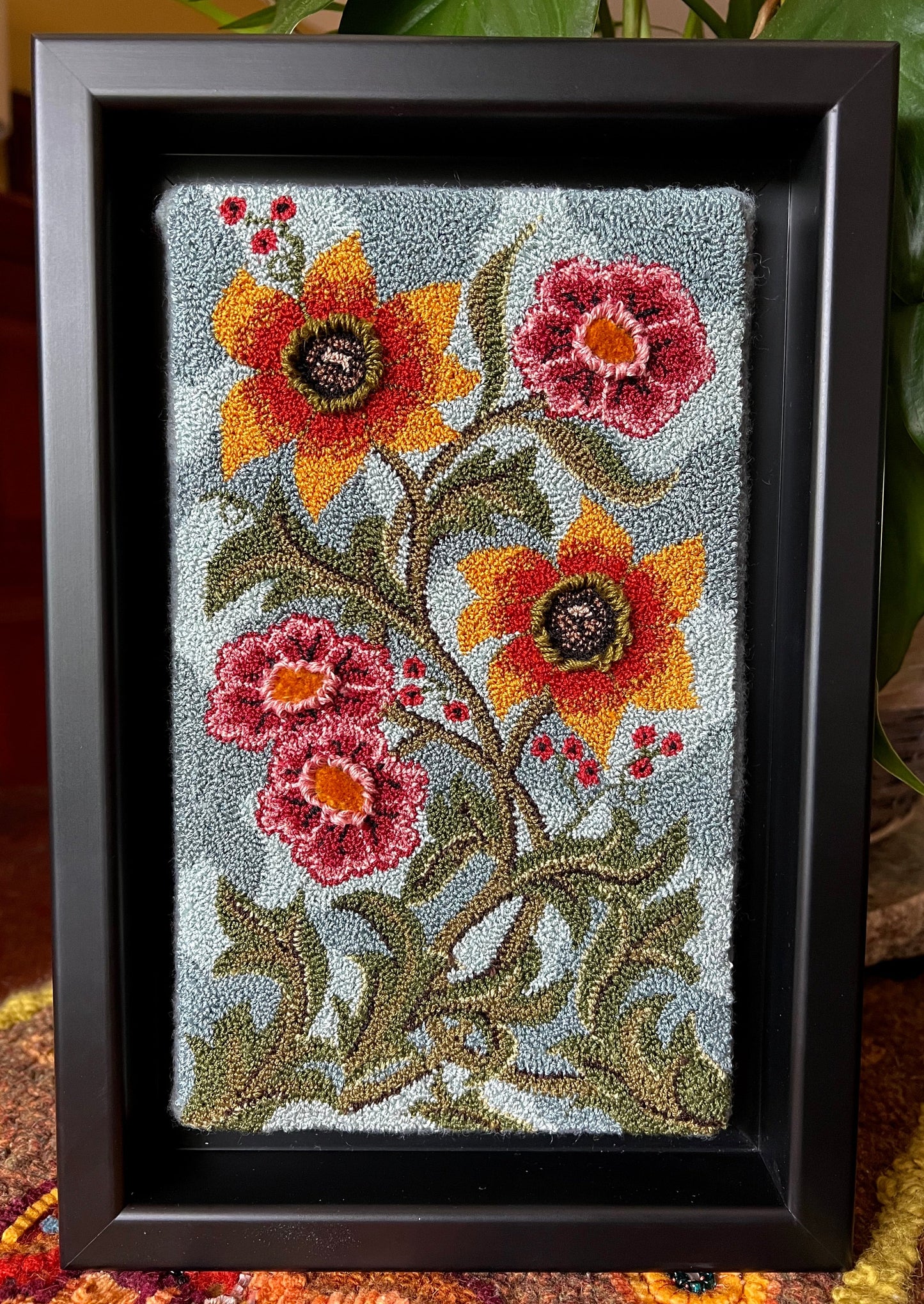 Autumn Sky- Floral Paper or Cloth Pattern Punch Needle Pattern with 25 piece DMC thread kit by Orphaned Wool.
