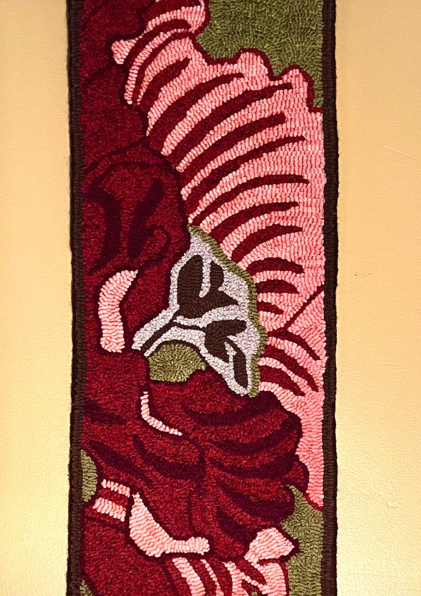  Crimson- Rug Hooking paper pattern by Orphaned Wool Copyright 2023 Kelly Kanyok. This is a Crimson color floral abstract rug hooked wool design. The pattern is designed to be enlarged allowing you to create the size pattern you desire.