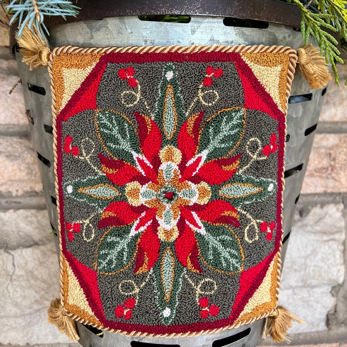 Introducing the "North Star" Punch Needle Embroidery Pattern by Orphaned Wool. Created using premium DMC threads and the innovative Ultra Punch Needle, this pattern is a festive and joyful crafting experience. Copyright 2023 Kelly Kanyok, Orphaned Wool.