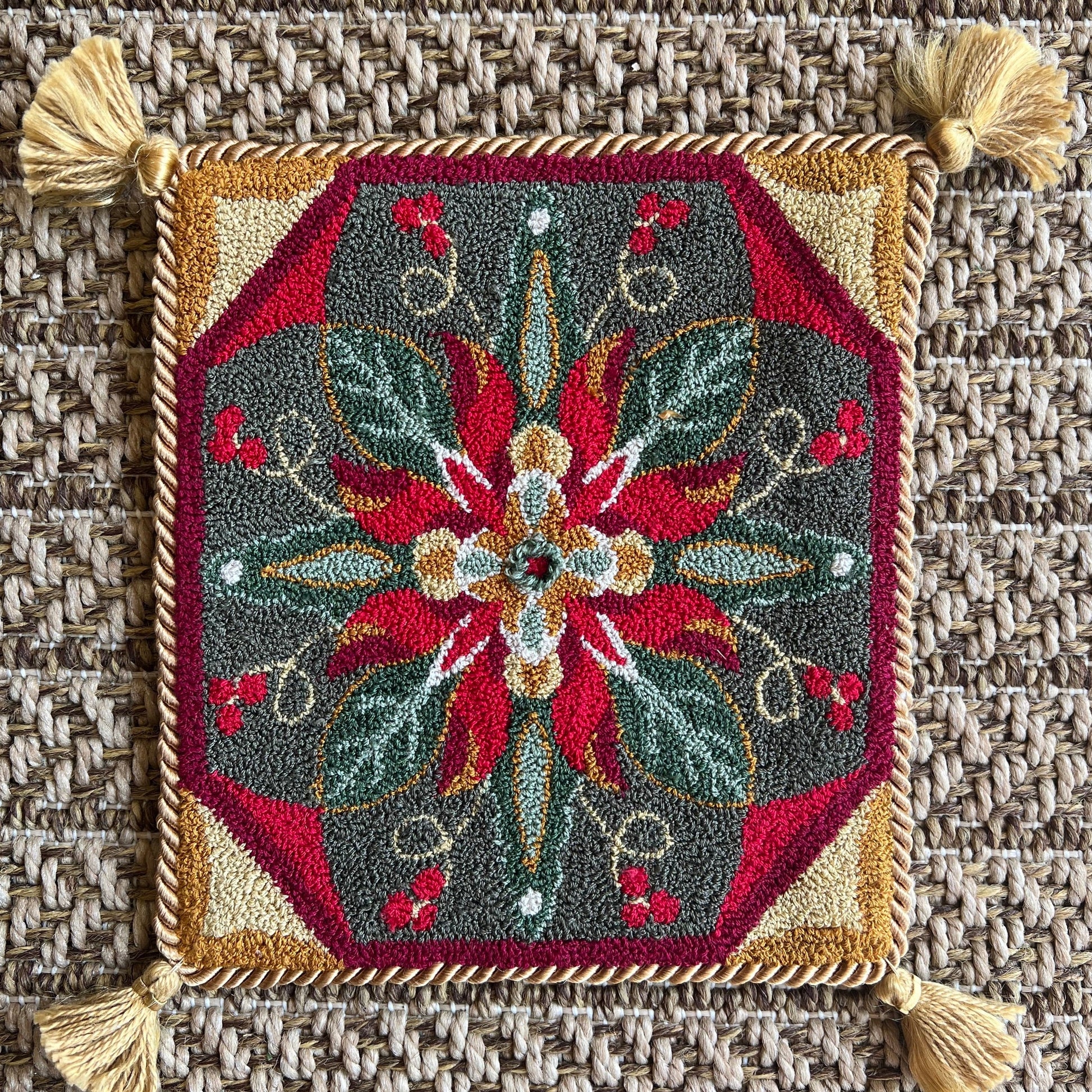 Introducing the "North Star" Punch Needle Embroidery Pattern by Orphaned Wool. Created using premium DMC threads and the innovative Ultra Punch Needle, this pattern is a festive and joyful crafting experience. Copyright 2023 Kelly Kanyok, Orphaned Wool.