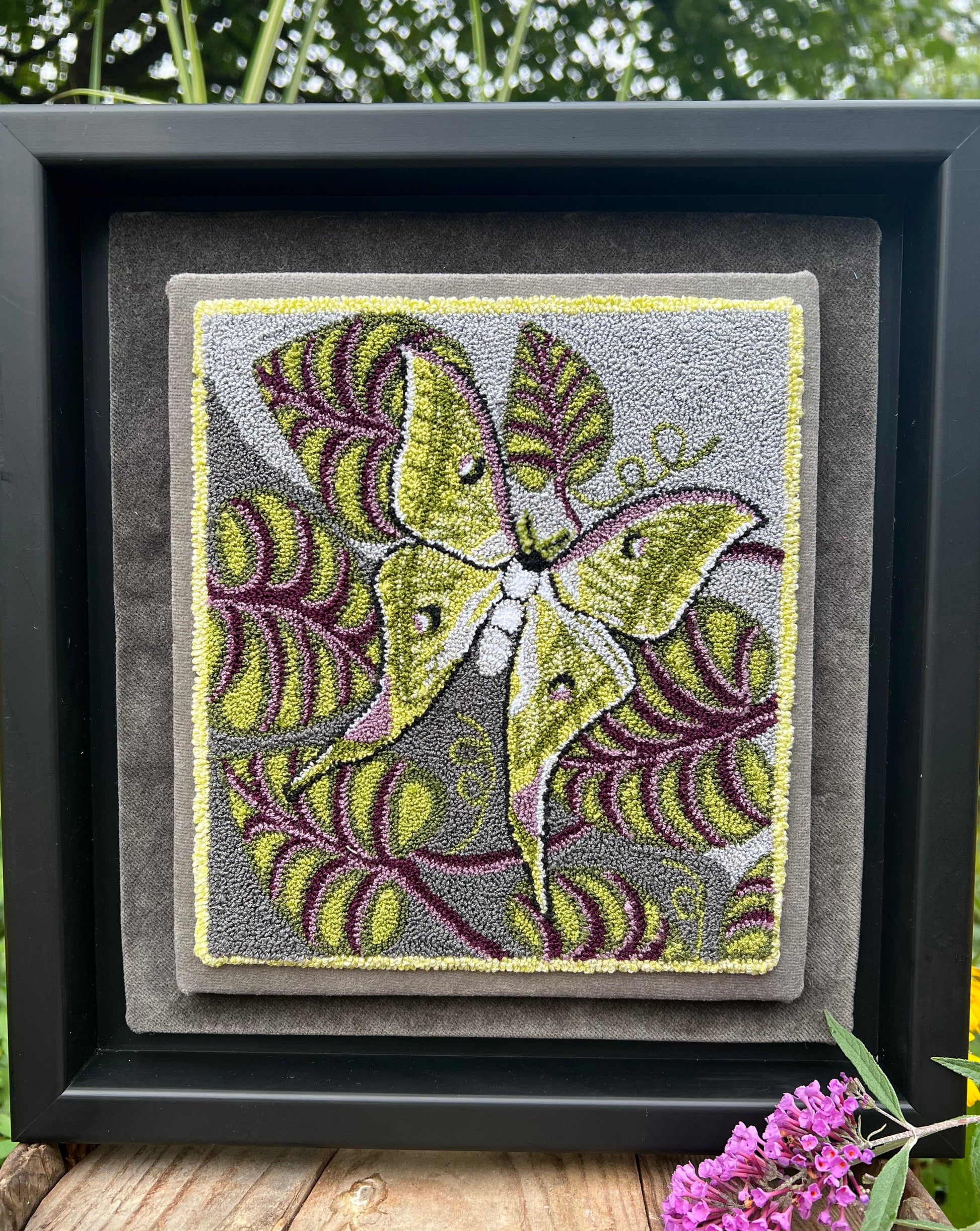  Luna Moth PDF Needle Punch Pattern By Orphaned Wool, Copyright © 2023 Kelly Kanyok. The is a 4 page pattern download of a Luna Moth with Leaves.