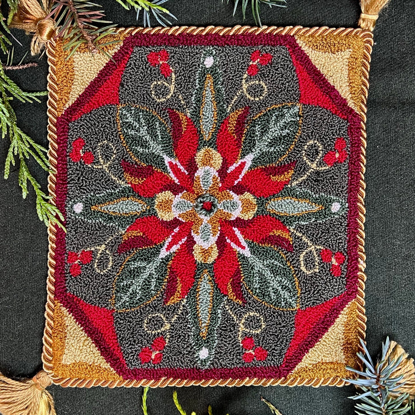 Introducing the "North Star" Punch Needle Embroidery Pattern by Orphaned Wool. Created using premium DMC threads and the innovative Ultra Punch Needle, this pattern is a festive and joyful crafting experience. Copyright 2023 Kelly Kanyok, Orphaned Wool.