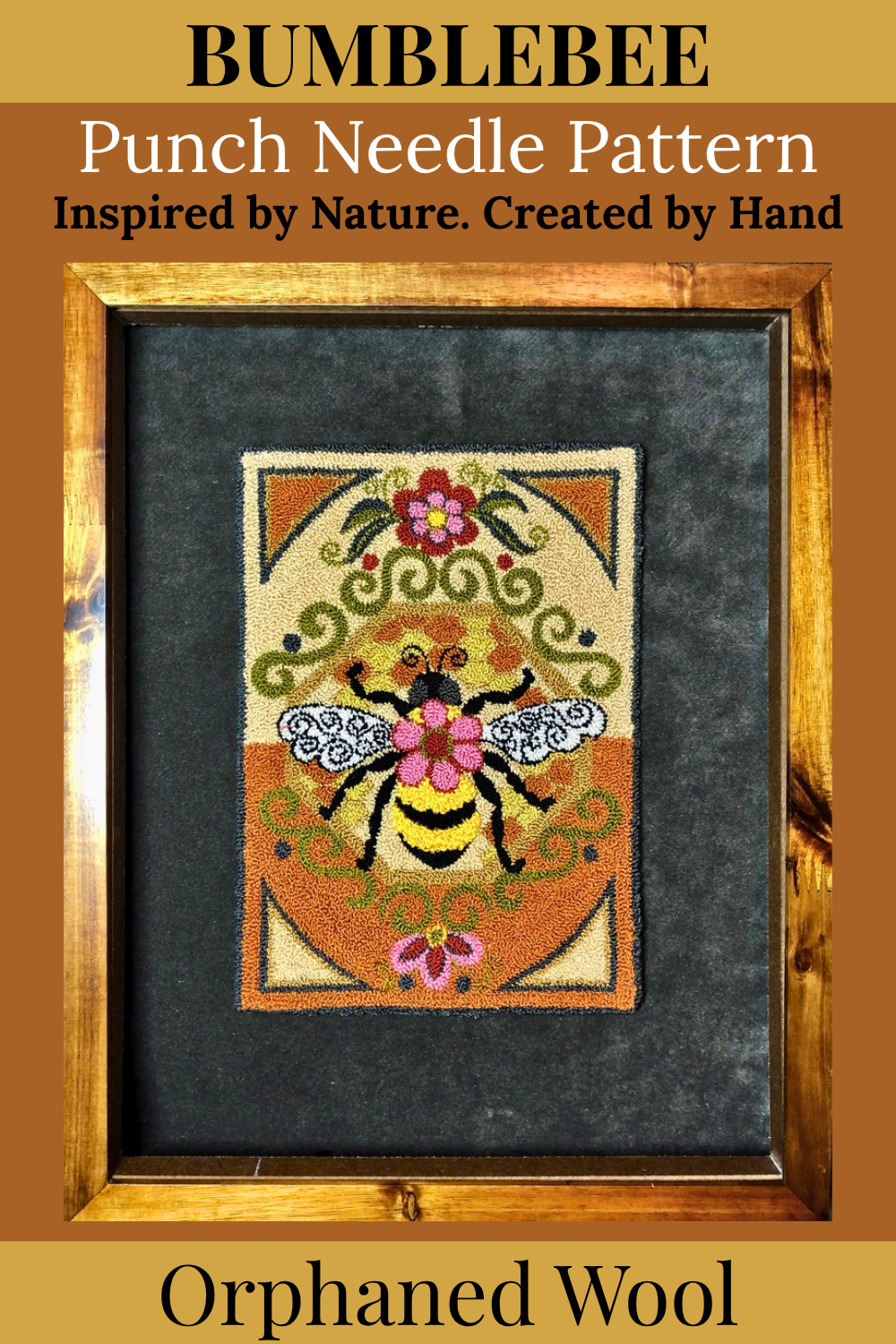 Bumblebee I pattern with Thread kit, available in DMC Threads or Valdani threads by Orphaned Wool. Copyright 2019 Kelly Kanyok