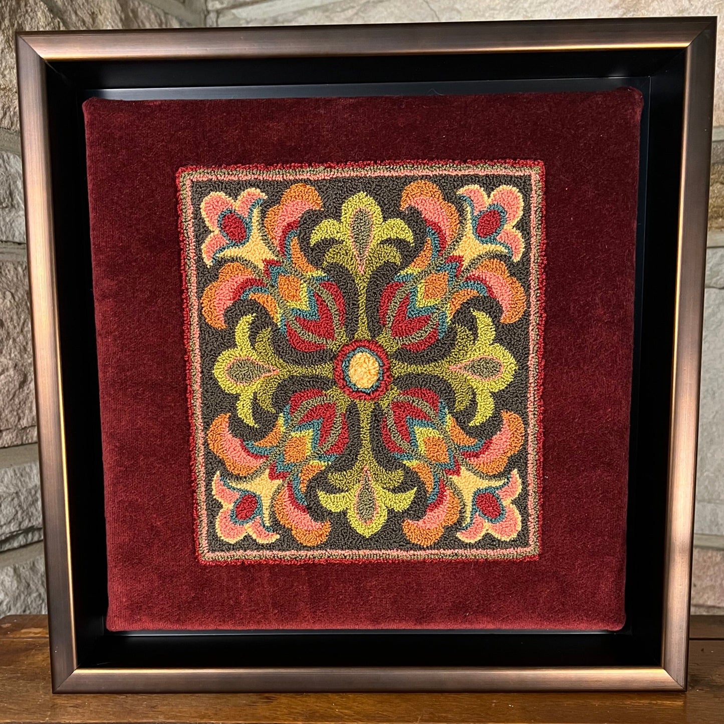  Tuscan Bloom Needle Punch Pattern by Orphaned Wool, Copyright © 2023 Kelly Kanyok. This flower design pattern was inspired by the vibrant color in Tuscany.