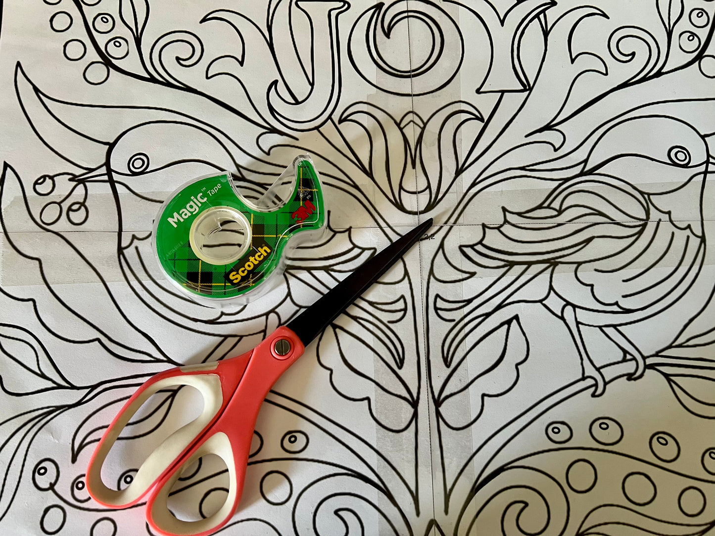 Full Size Rug Hooking Pattern featuring two chickadee birds from Orphaned Wool