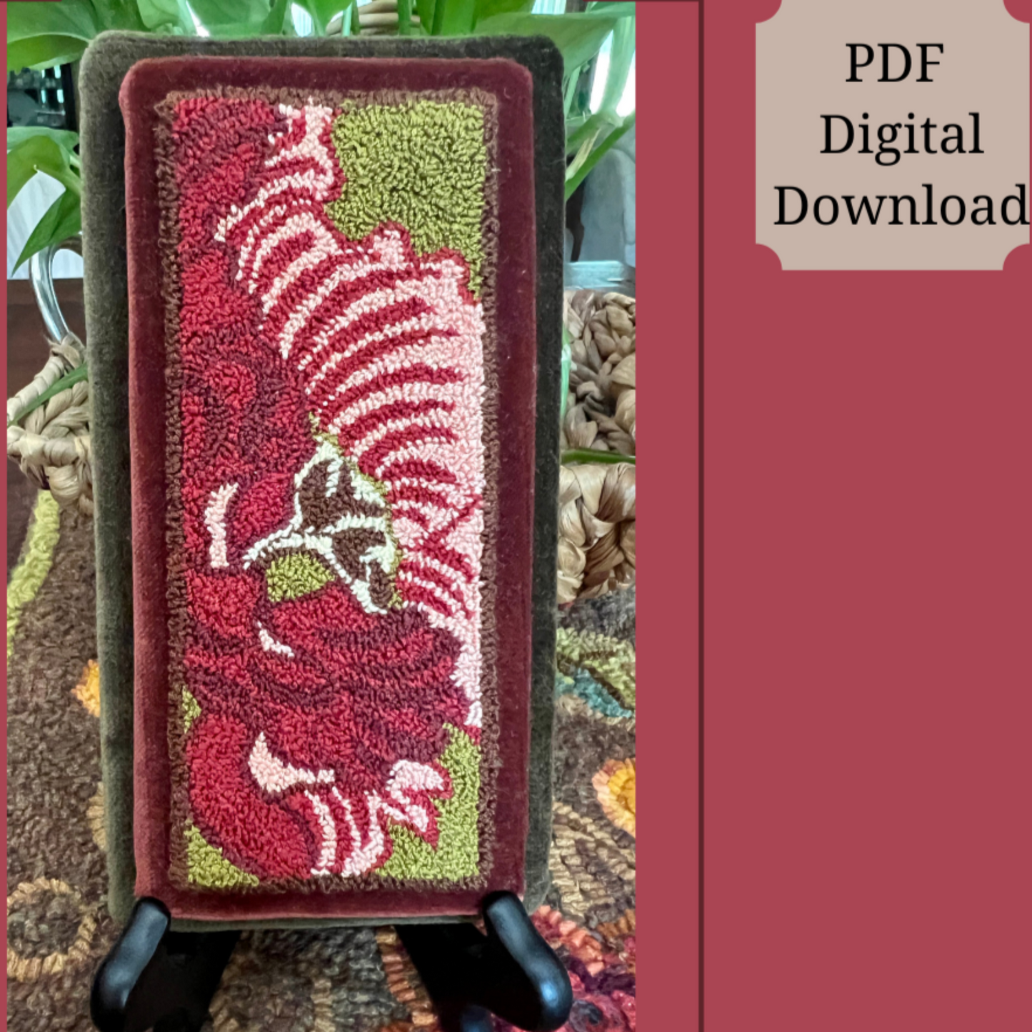 Crimson Punch Needle PDF Pattern by Orphaned Wool. This beautiful abstract floral design is perfect for the beginner or experienced punch needle artist. Copyright © 2023 Kelly Kanyok - All Rights Reserved.