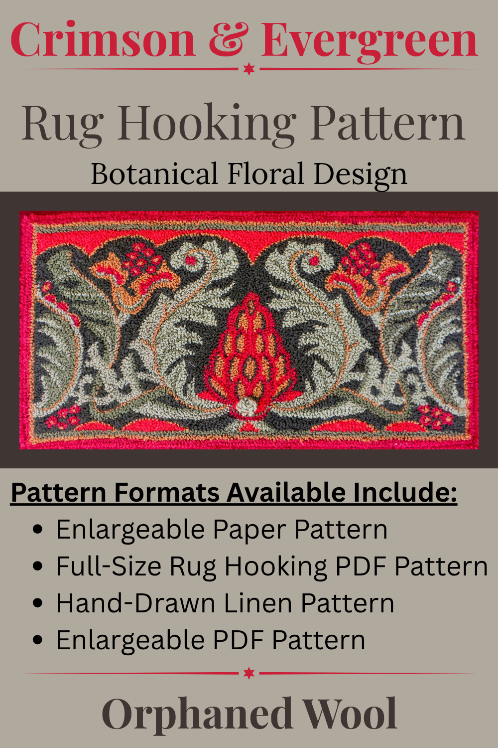 
Crimson & Evergreen botanical pattern by Orphaned Wool, featuring rich crimson flowers and evergreen foliage in a vintage-inspired seasonal design.