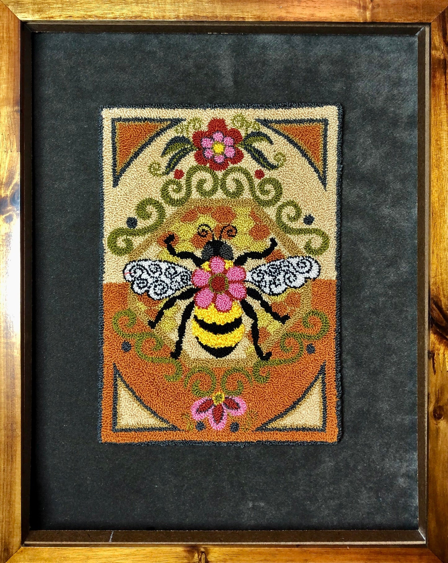  Bumblebee I- Punch Needle Pattern, Paper and Cloth Patterns, custom DMC and Valdani Thread Kit