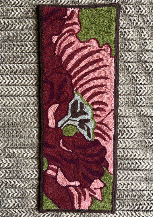 ooking paper pattern by Orphaned Wool Copyright 2023 Kelly Kanyok. This is a Crimson color floral abstract rug hooked wool design. The pattern is designed to be enlarged allowing you to create the size pattern you desire.