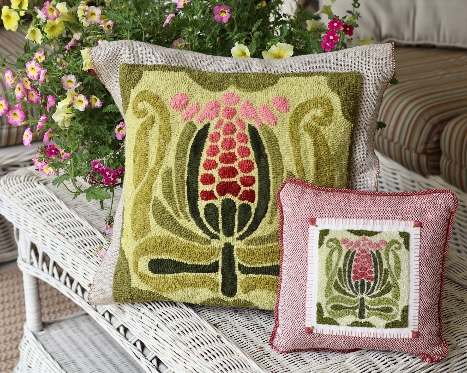 Deco Bloom - Featuring a Rug Hooked version and a finished Punch Needle Design by Orphaned Wool
