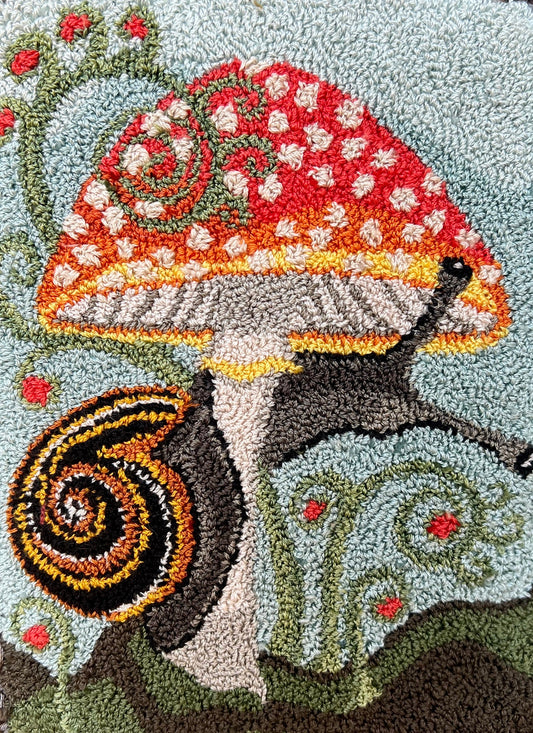 Presenting the enchanting "ENTWINED" Paper Rug Hooking Pattern by Orphaned Wool. This delightful design showcases a charming snail gracefully wrapping around a vibrant mushroom. This fabulous paper pattern offers you the opportunity to bring the wonders of nature to life and create the perfect size pattern you desire.  The Entwined pattern is copyrighted 2024 Kelly Kanyok, Orphaned Wool.