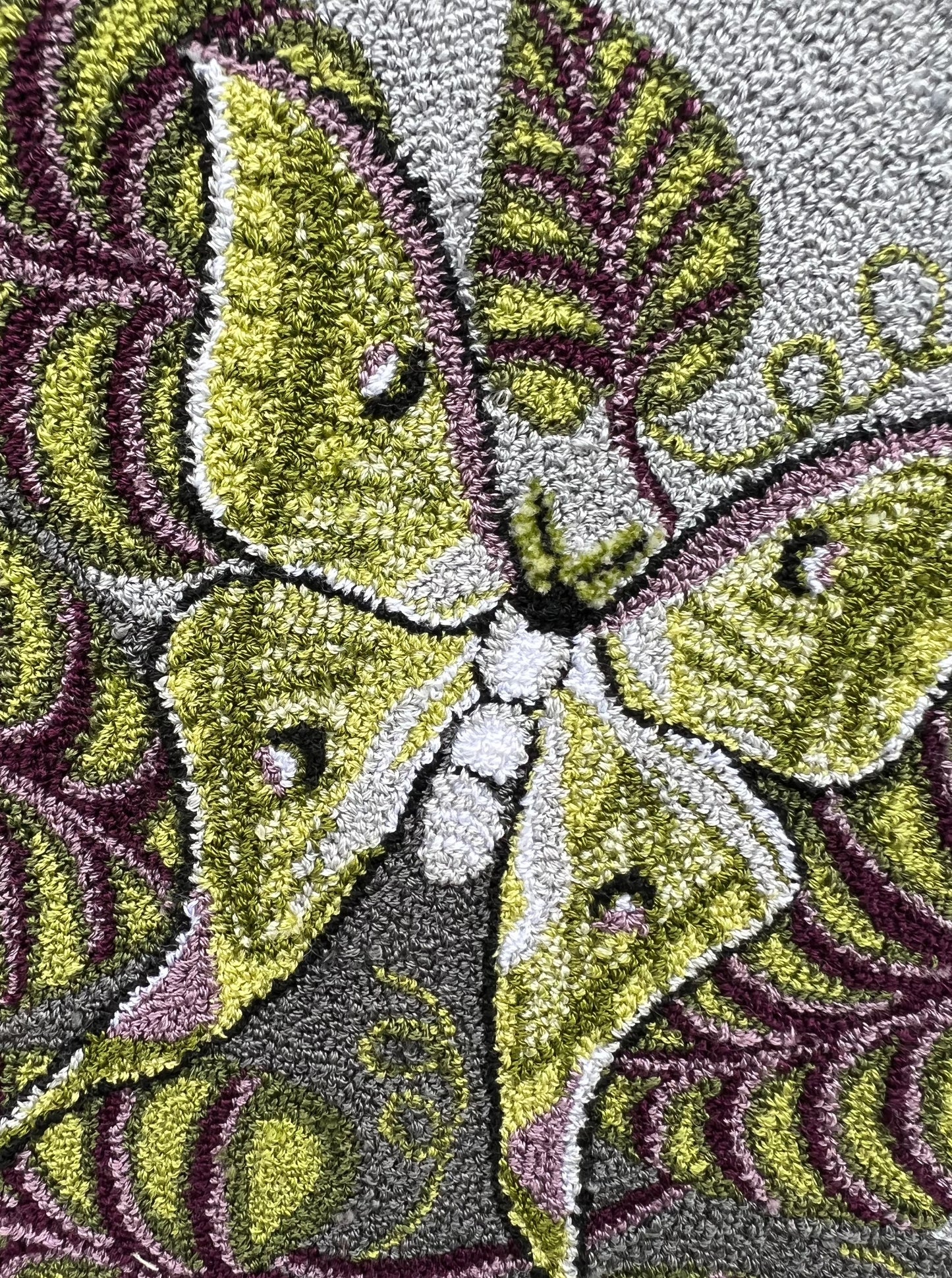 Luna Moth-PDF Rug Hooking digital download Pattern from Orphaned Wool, copyright © 2023 Kelly Kanyok. This stunning Luna Moth pattern is a 5 page download file that has an enlargeable pattern to create a custom size perfect for your home.