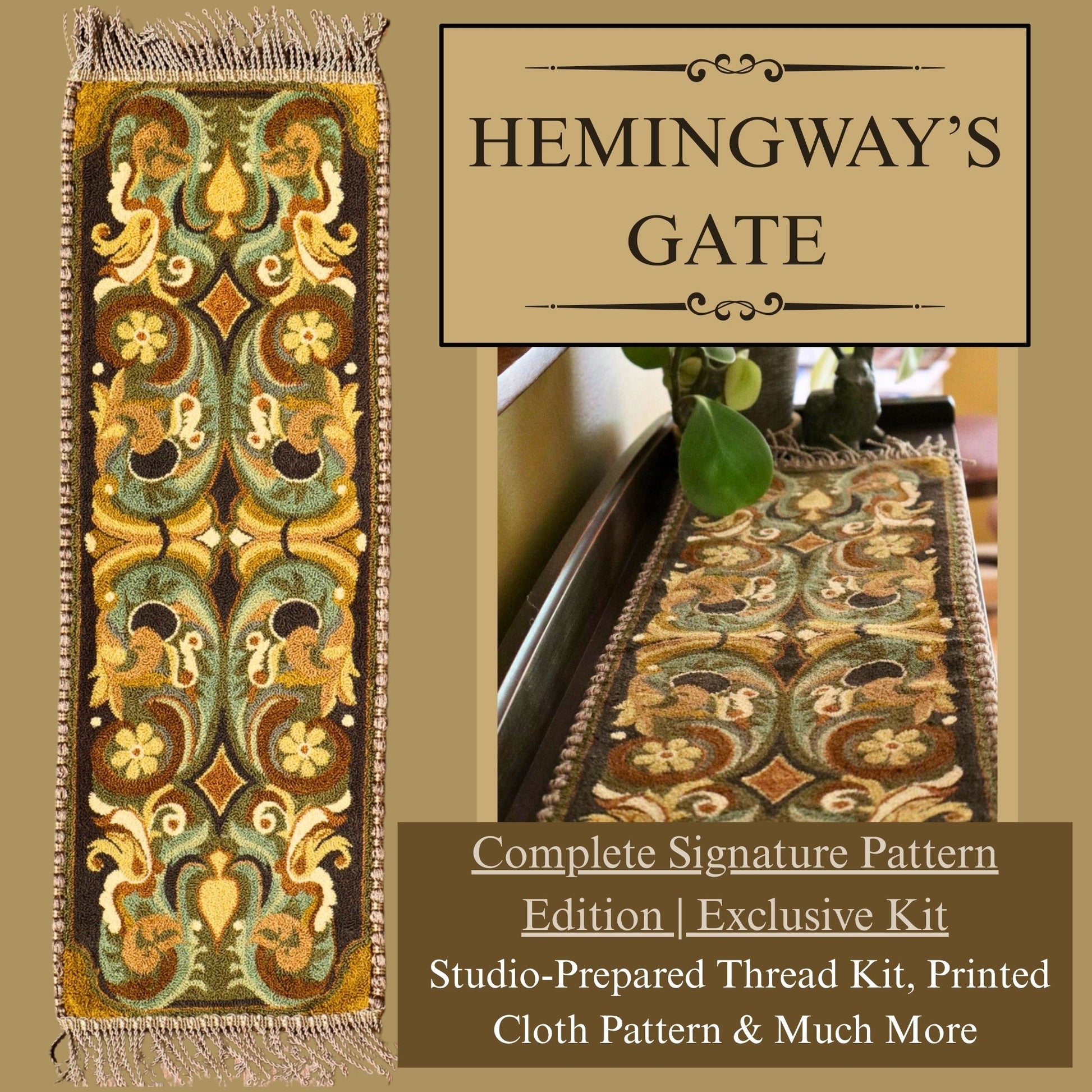 Hemingway's Gate Signature Collection Pattern from Orphaned Wool -Punch Needle Pattern printed on weaver's cloth & exclusive DMC thread kit