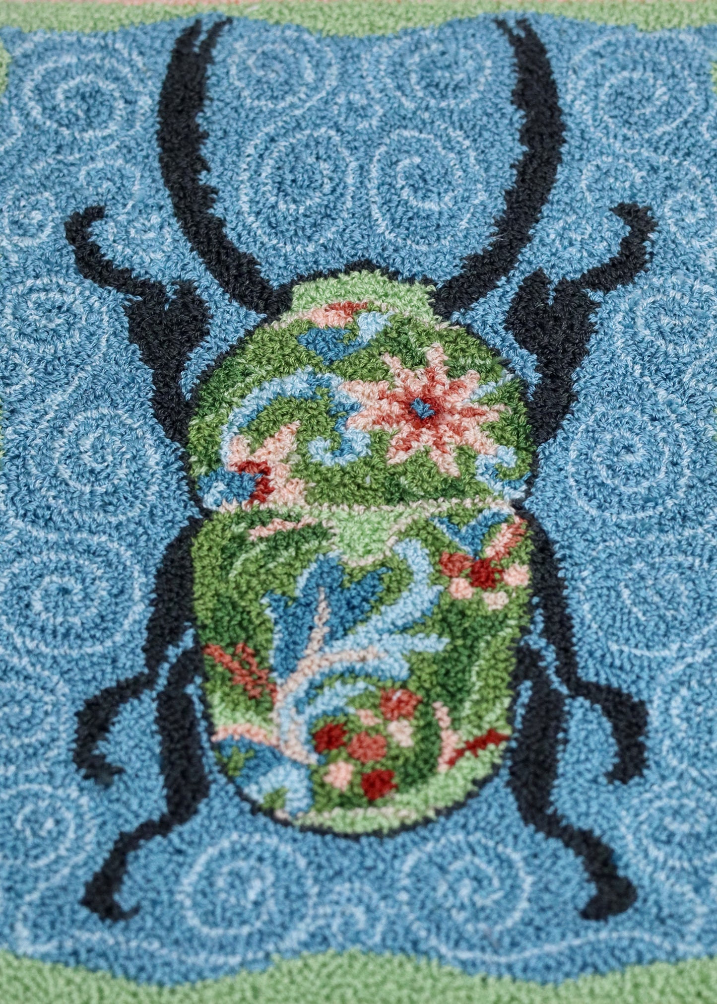 Beetle In Bloom Rug Hooking PDF Pattern - Floral Beetle Design