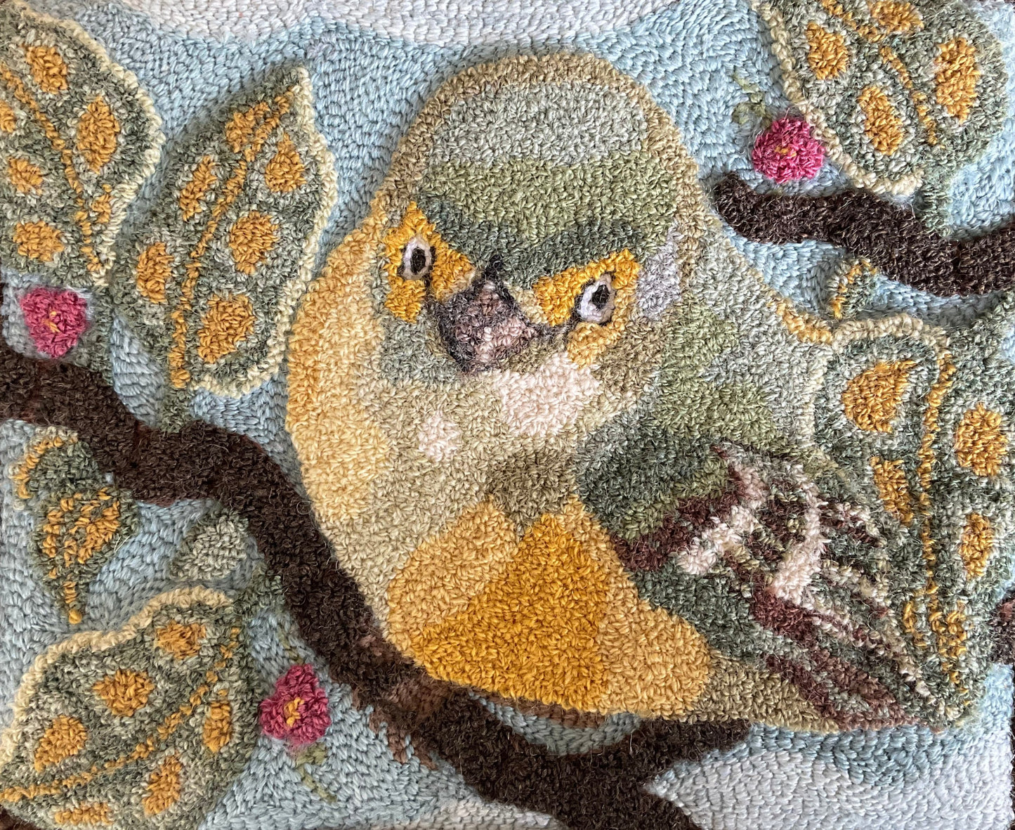 Introducing the White-Eyed Vireo Bird-PDF Rug Hooking Pattern-Digital Download  This Lovely PDF rug hooking pattern features an enchanting White-Eyed Vireo bird resting on a branch among lush foliage and flowers. The rich and vivid hues create a visually stunning rug. Perfect for rug hooking or rug punching (Oxford) artists.  *Pattern download designed for enlargement. Copyright © 2024 Kelly Kanyok