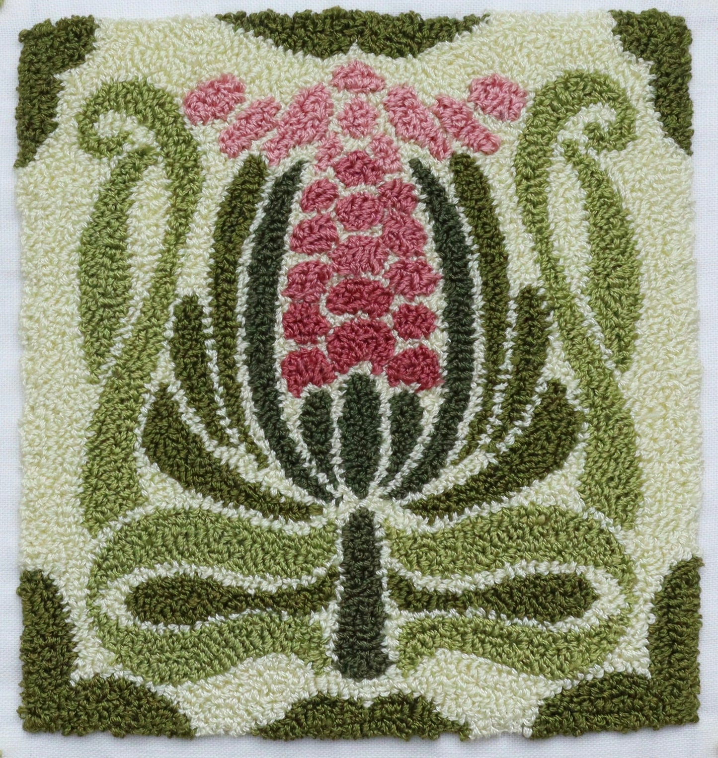 Deco Bloom - Rug Hooking Pattern | Geometric Floral Hand-Drawn Linen Ready-to-Hook Design