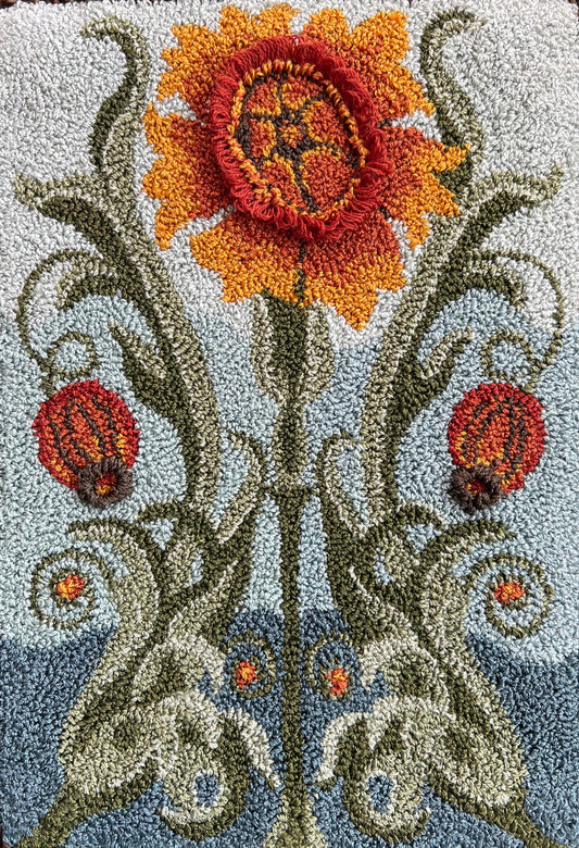 Gilded Blooms- Orphaned Wool Floral pattern copyright 2024 Kelly Kanyok