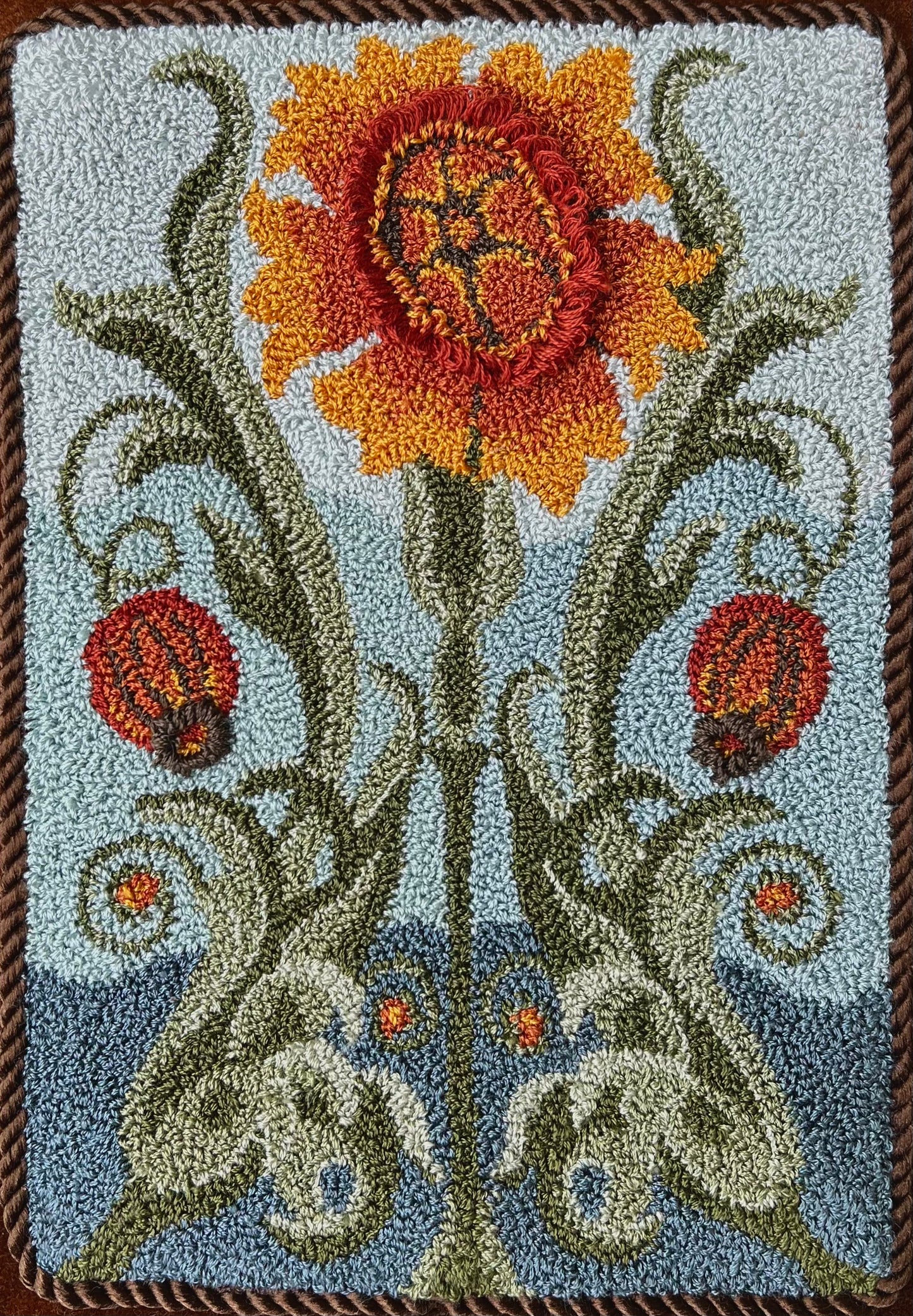 Gilded Blooms- Orphaned Wool Floral pattern copyright 2024 Kelly Kanyok